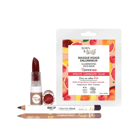 Lipstick, Eye and Eyebrow Pencil with an Illuminating Mask