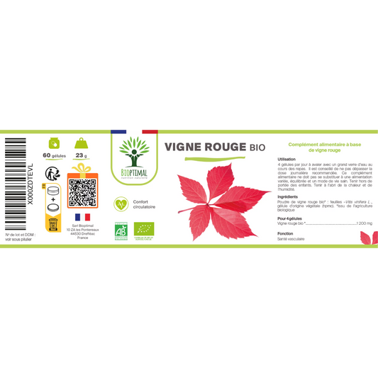 Organic Red Vine Leaf Supplement – Boosts Circulation & Enhances Skin Radiance | Made in France