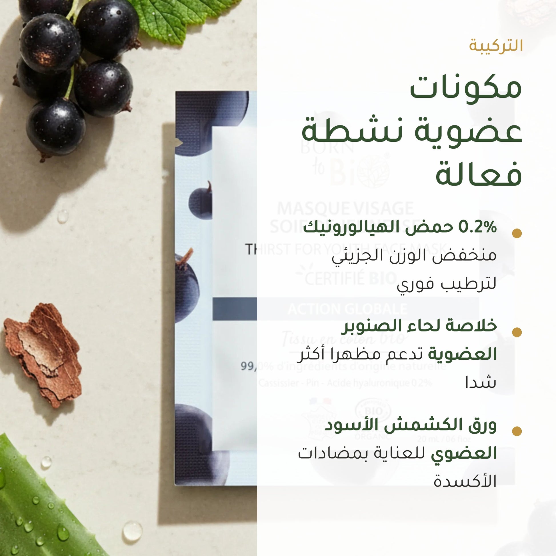 ماسك وجه قطني عضوي لمكافحة علامات التقدّم بالعمر – صُنع في فيشي، فرنسا | بورن تو بيو فيشي – شريحة 3