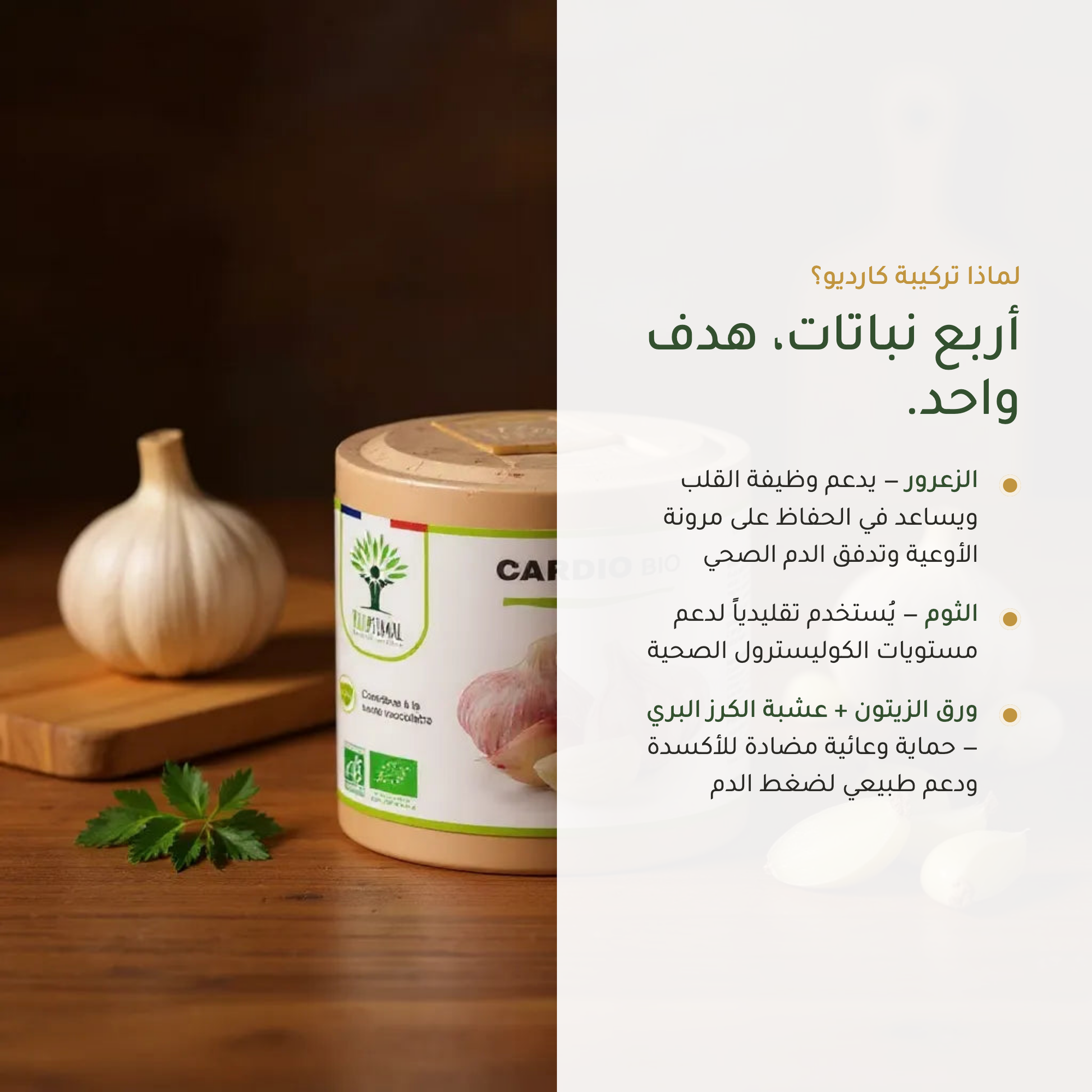 مكمّل كارديو لدعم وظيفة القلب وتدفق الدم – الزعرور الثوم ورق الزيتون حماية وعائية – مكمّل غذائي عضوي فرنسي | بيور آن بيو