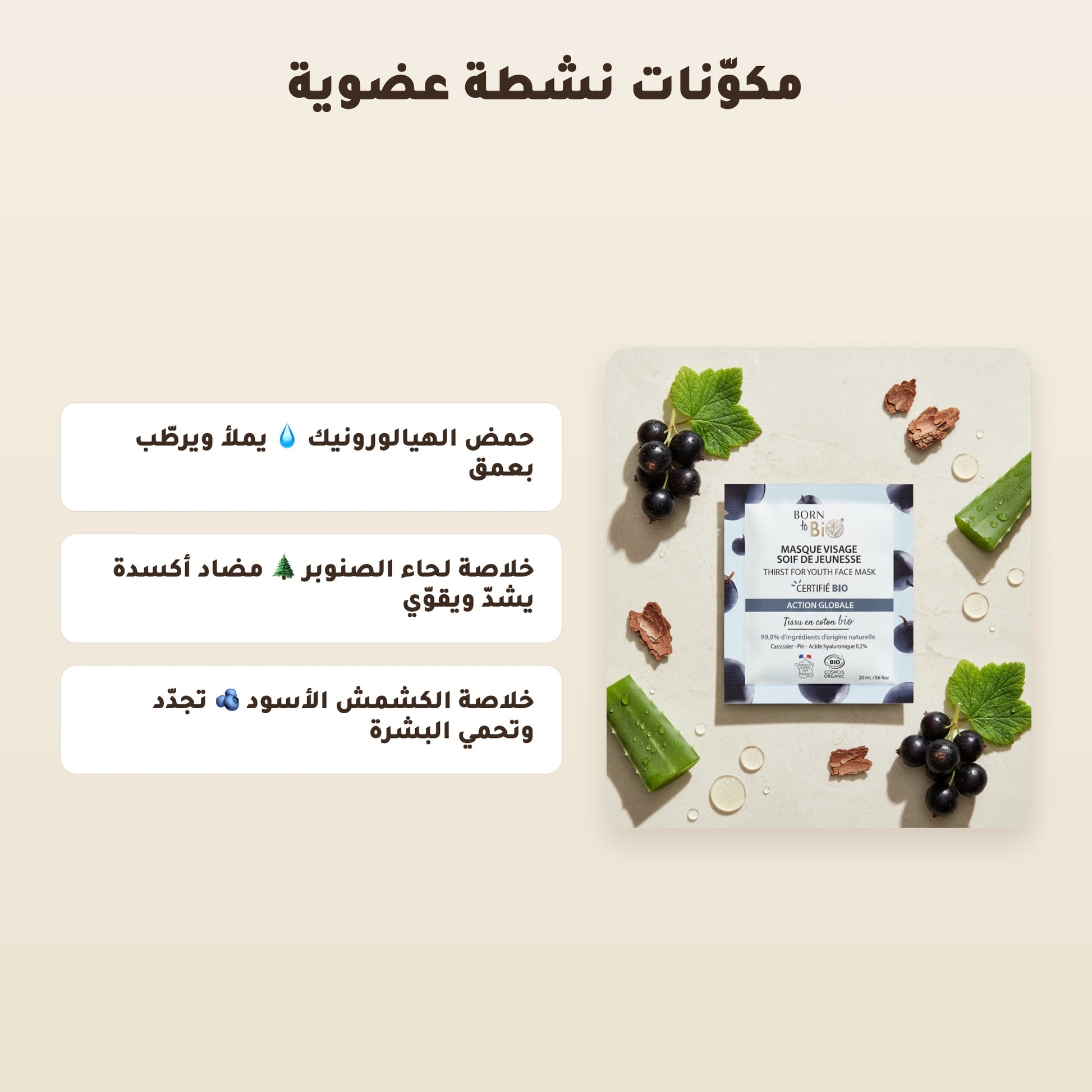 [AR] ماسك وجه قطني عضوي لمكافحة علامات التقدّم بالعمر – صُنع في فيشي، فرنسا | بورن تو بيو فيشي – 3