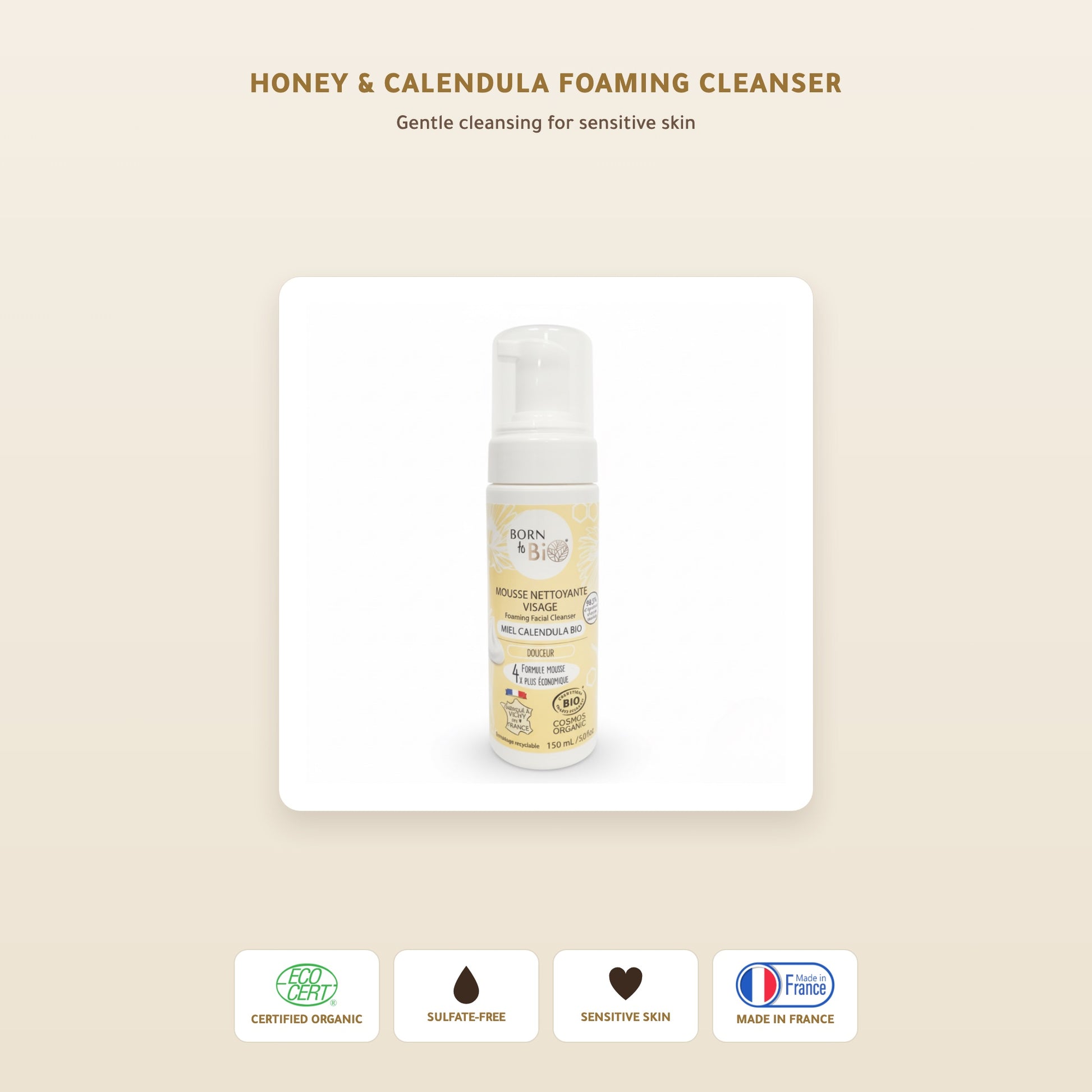 Organic Honey & Calendula Foaming Face Cleanser – Made in Vichy, France | Born to Bio Vichy – slide 1