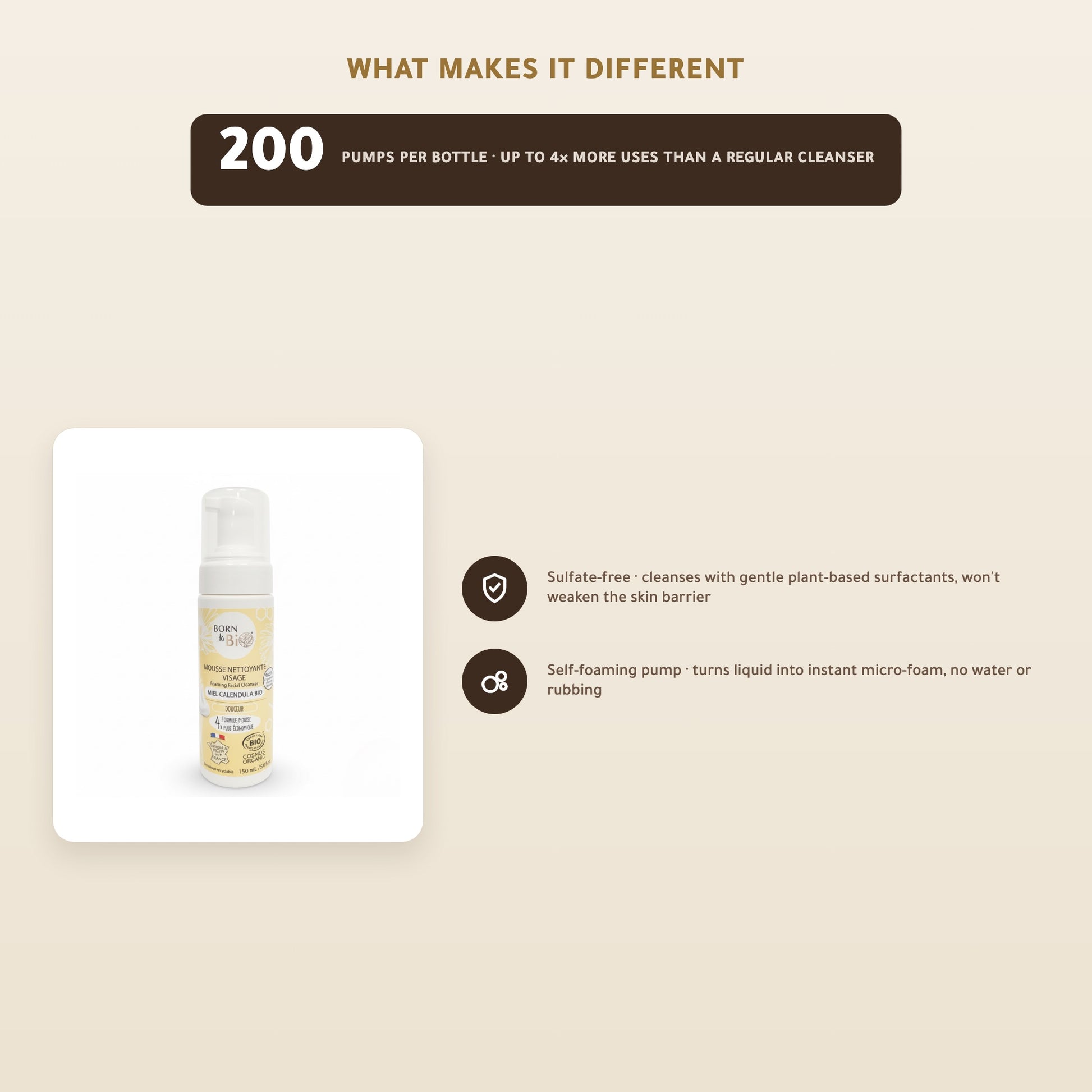 Organic Honey & Calendula Foaming Face Cleanser – Made in Vichy, France | Born to Bio Vichy – slide 2