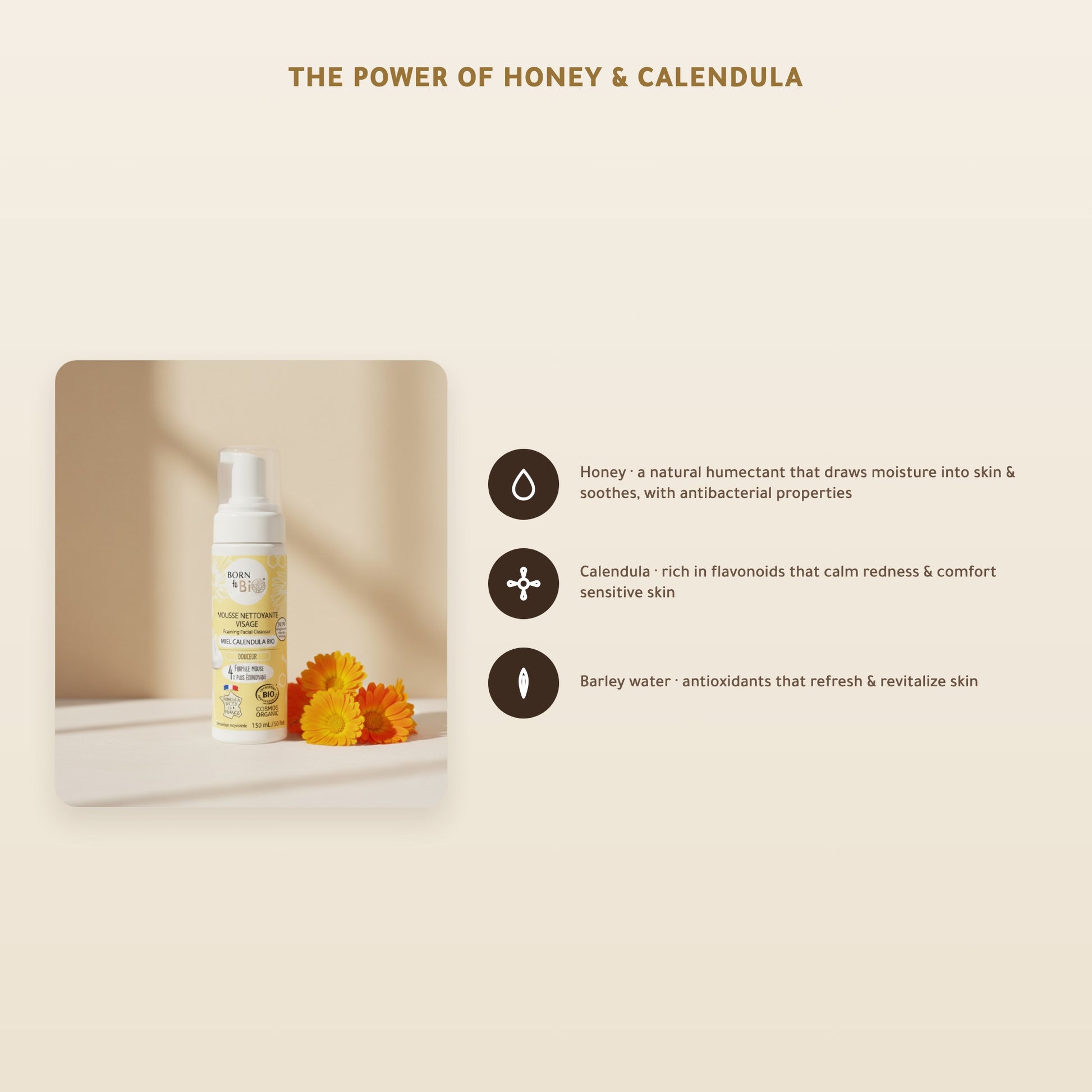 Organic Honey & Calendula Foaming Face Cleanser – Made in Vichy, France | Born to Bio Vichy – slide 3