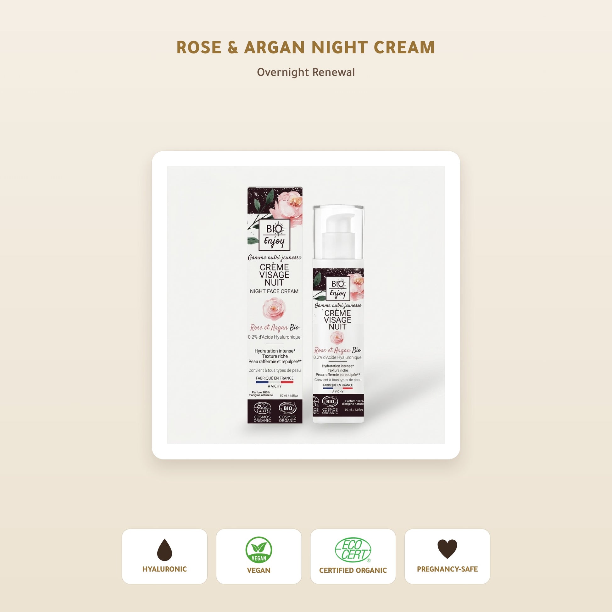Organic Rose & Argan Night Cream – Overnight Hydration & Renewal with Damask Rose, Argan & Hyaluronic Acid | Born to Bio – slide 1
