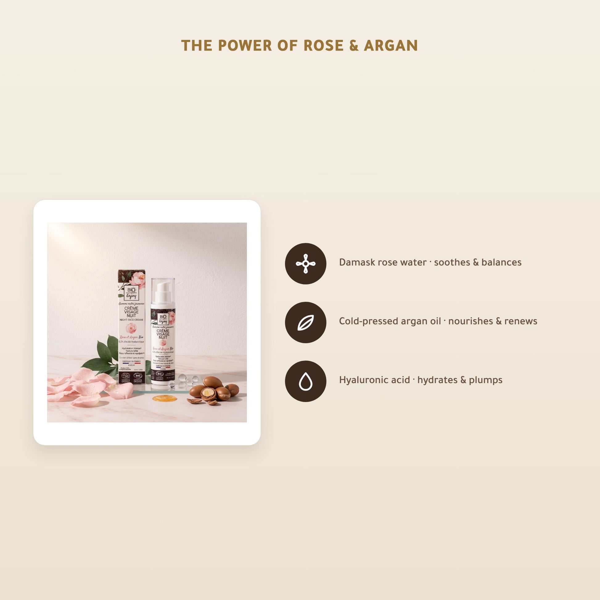 Organic Rose & Argan Night Cream – Overnight Hydration & Renewal with Damask Rose, Argan & Hyaluronic Acid | Born to Bio – slide 3