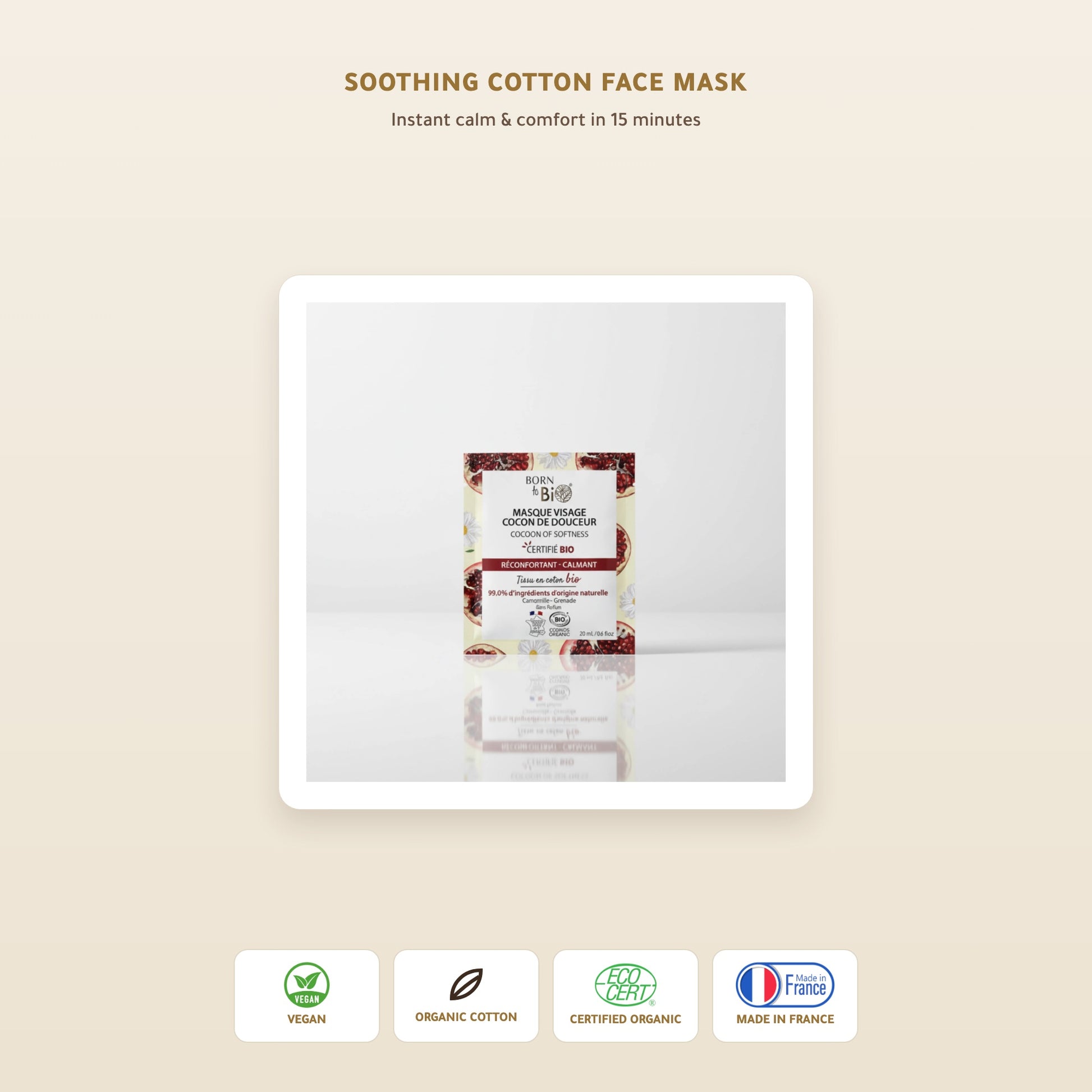 Organic Cotton Soothing Care Face Mask – Certified Organic | Born to Bio Vichy – slide 1