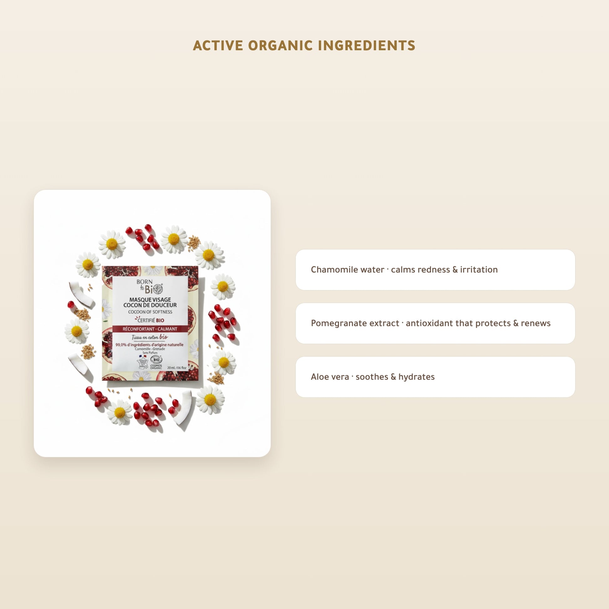 Organic Cotton Soothing Care Face Mask – Certified Organic | Born to Bio Vichy – slide 3