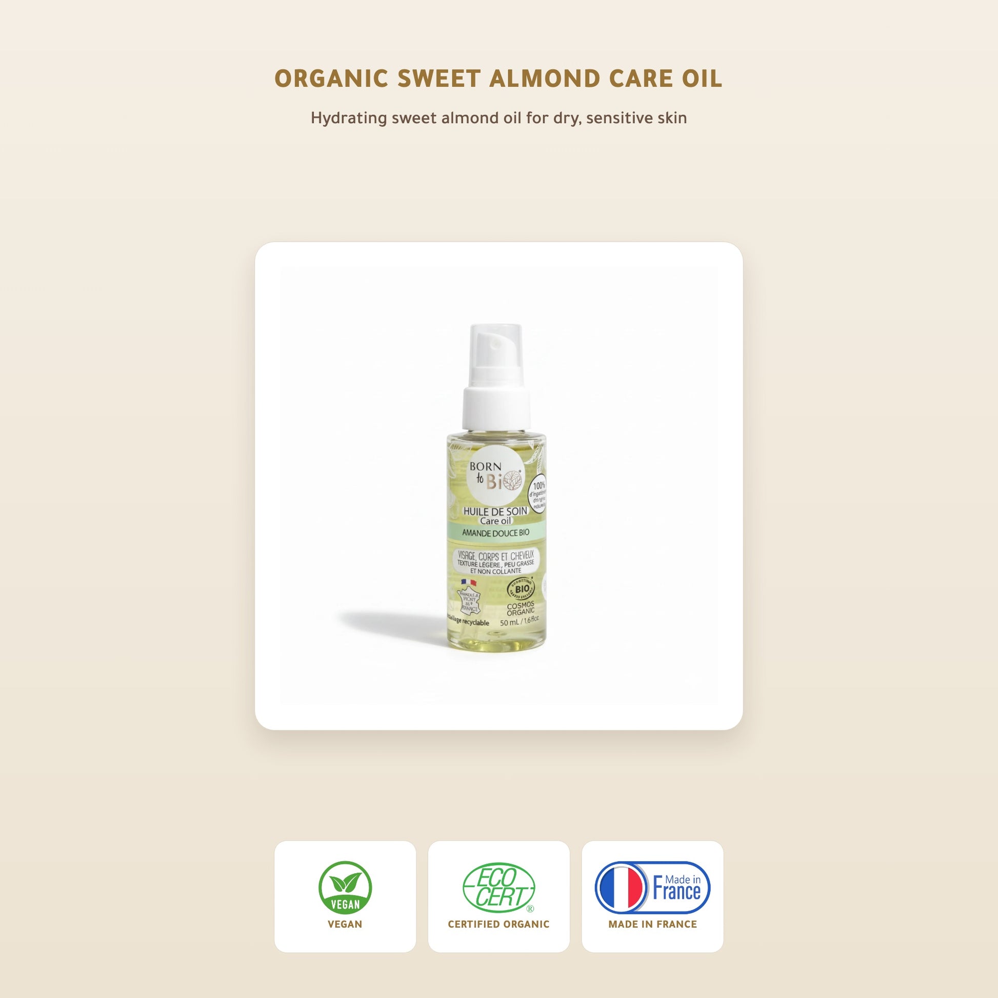Organic Sweet Almond Care Oil – Certified Organic | Born to Bio Vichy – slide 1