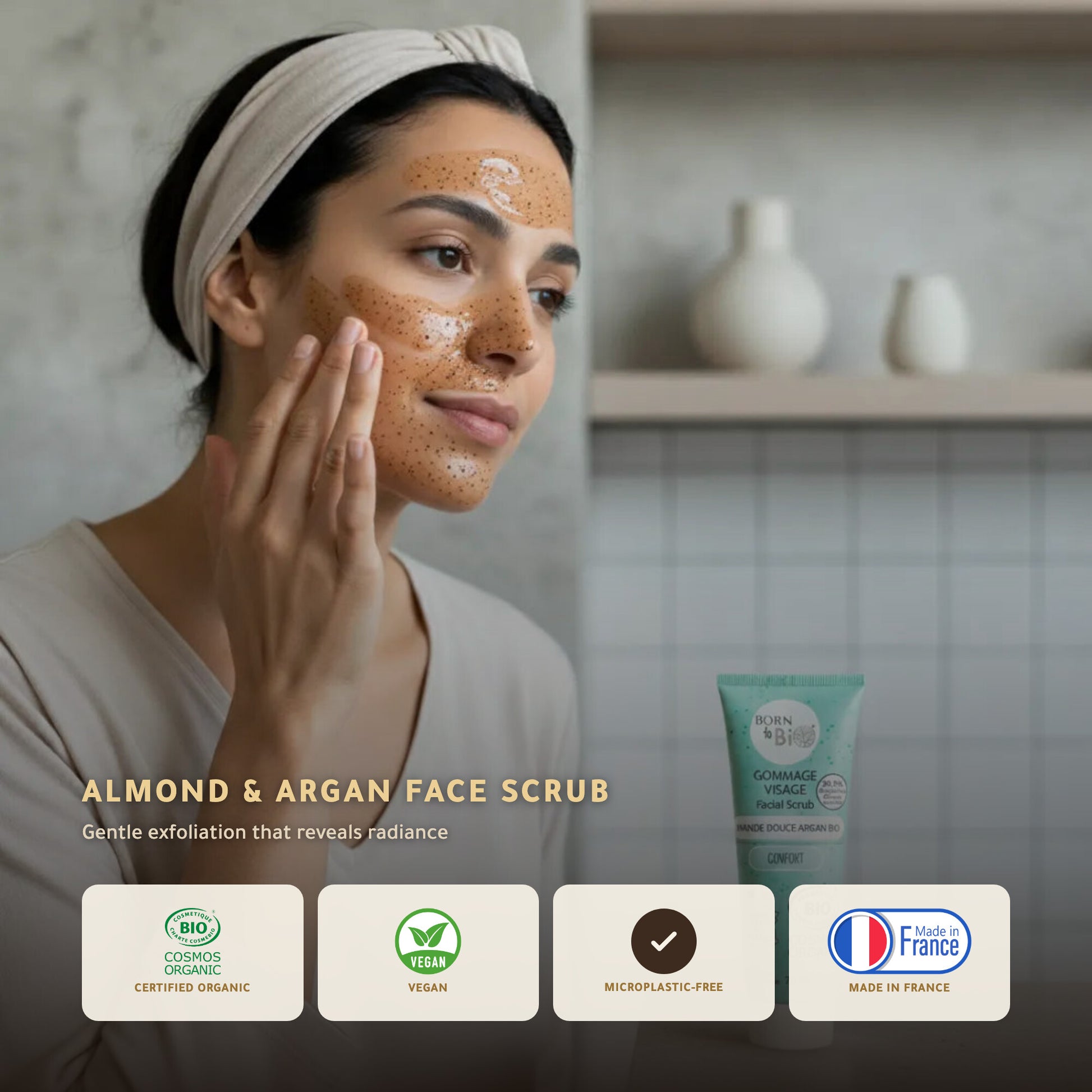 Sweet Almond Argan Face Scrub– Made in Vichy, France | Born to Bio Vichy – slide 1