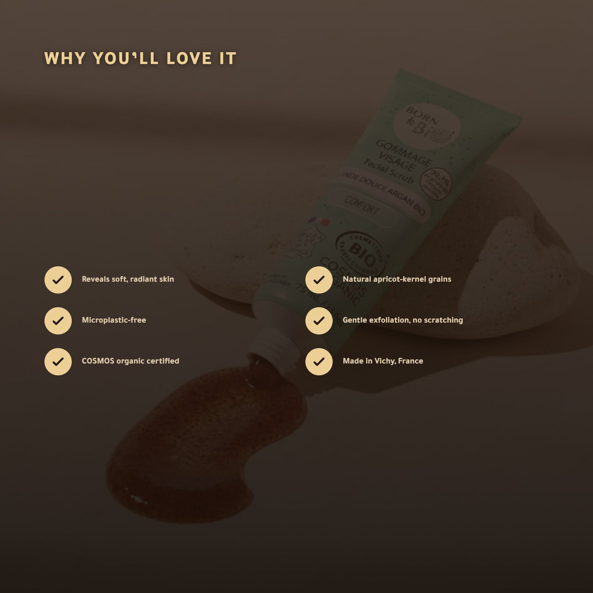 Sweet Almond Argan Face Scrub– Made in Vichy, France | Born to Bio Vichy – slide 2