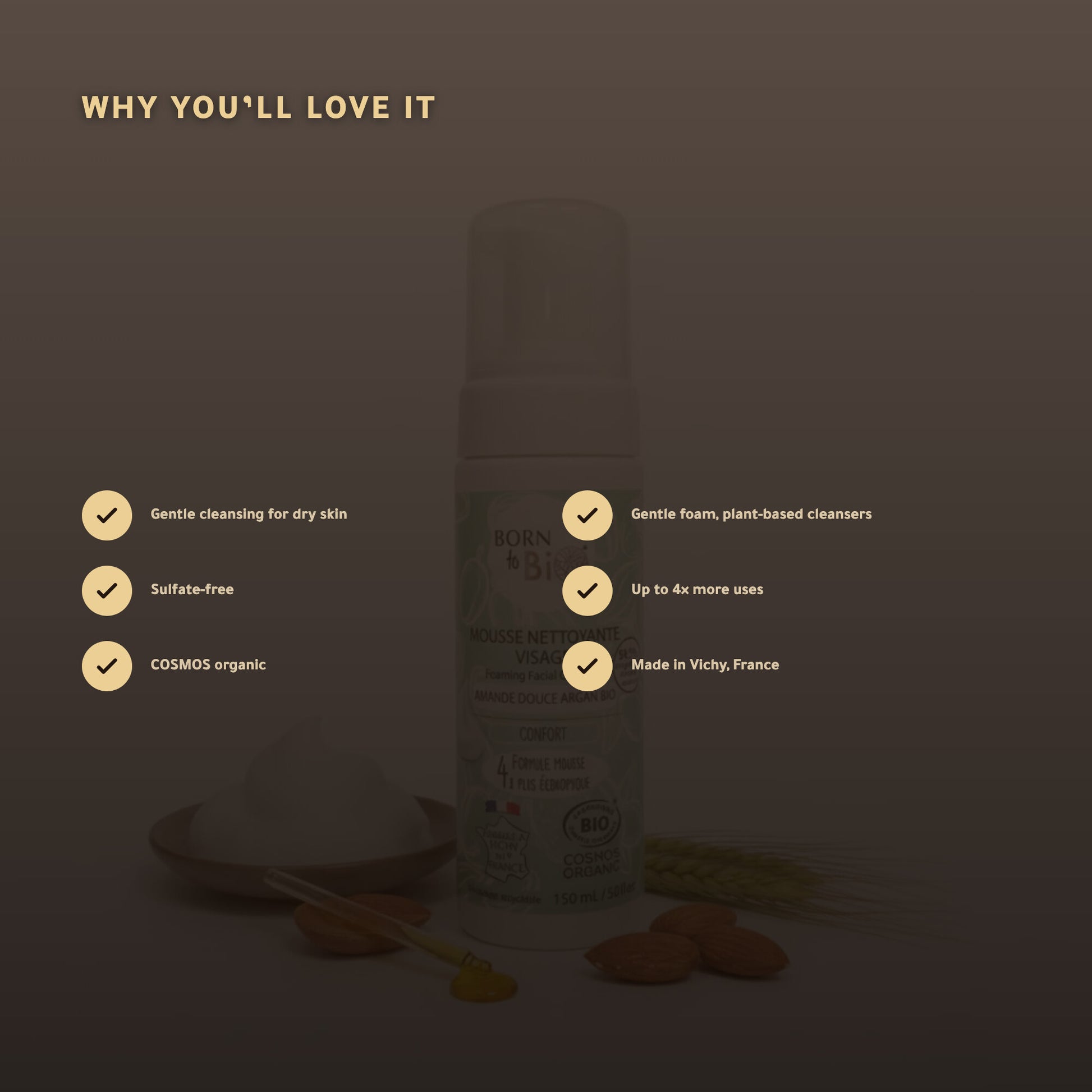 Organic Almond & Argan Face Cleansing Foam | Born to Bio Vichy – slide 2