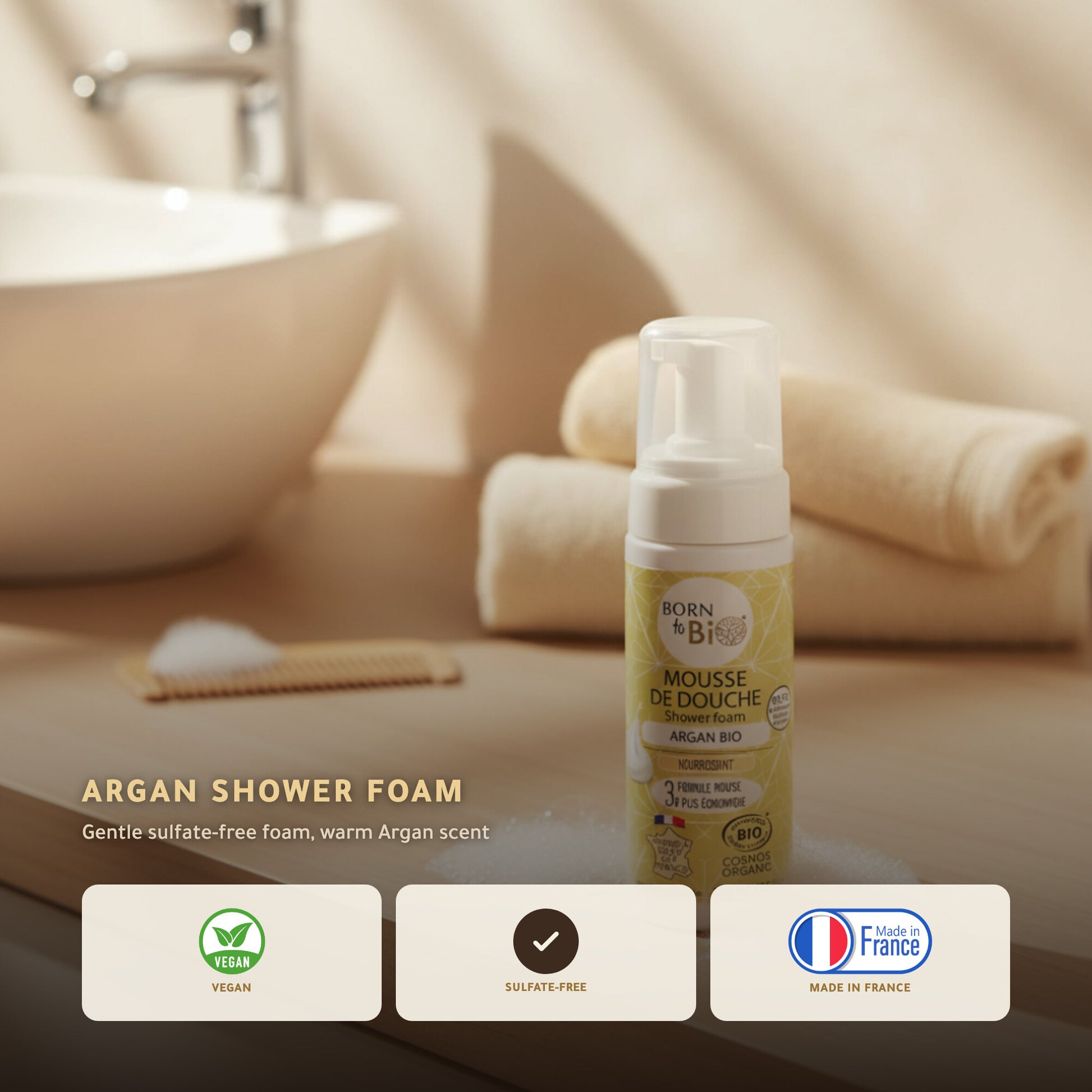 Organic Argan Shower Foam – Certified Organic | Born to Bio Vichy – slide 1