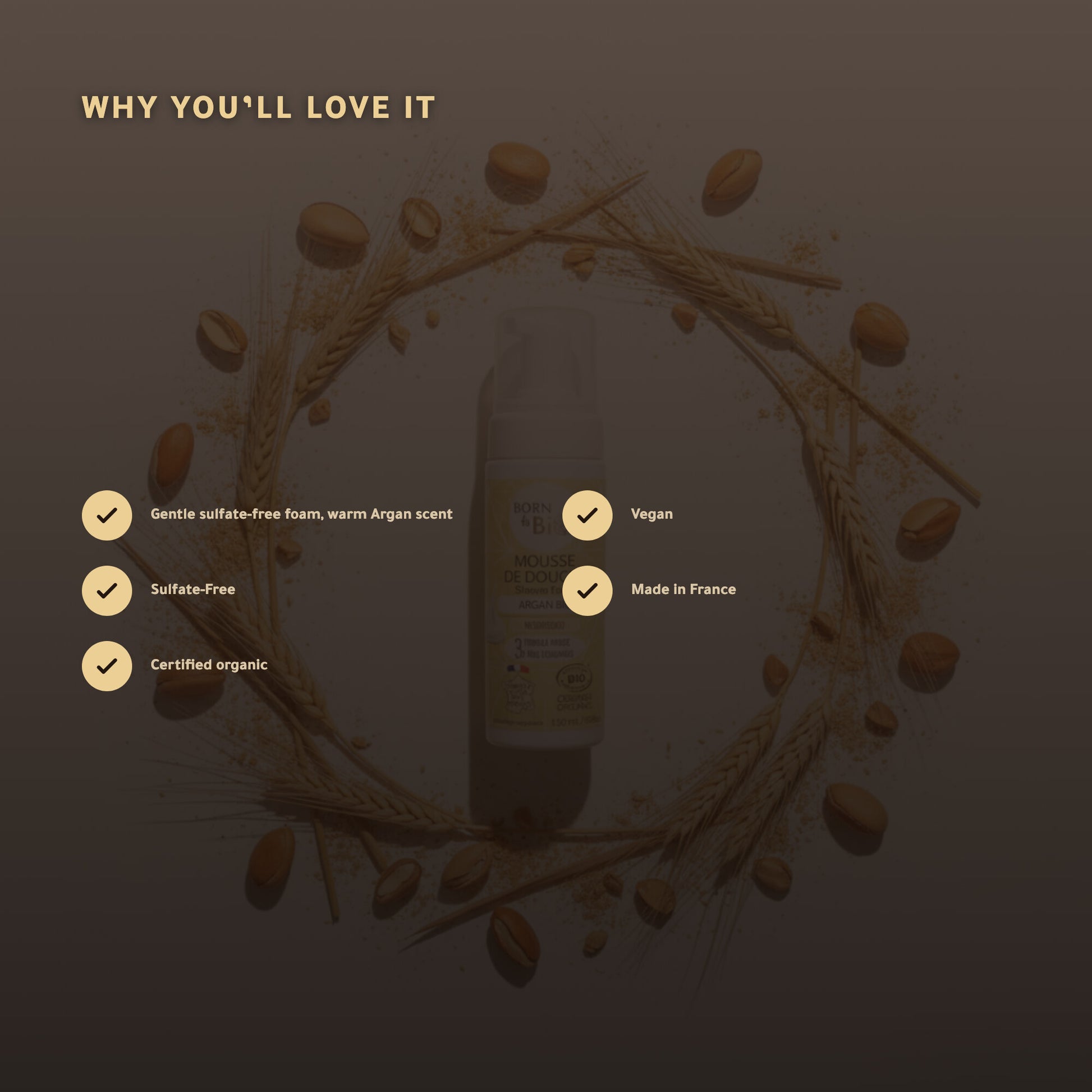 Organic Argan Shower Foam – Certified Organic | Born to Bio Vichy – slide 2