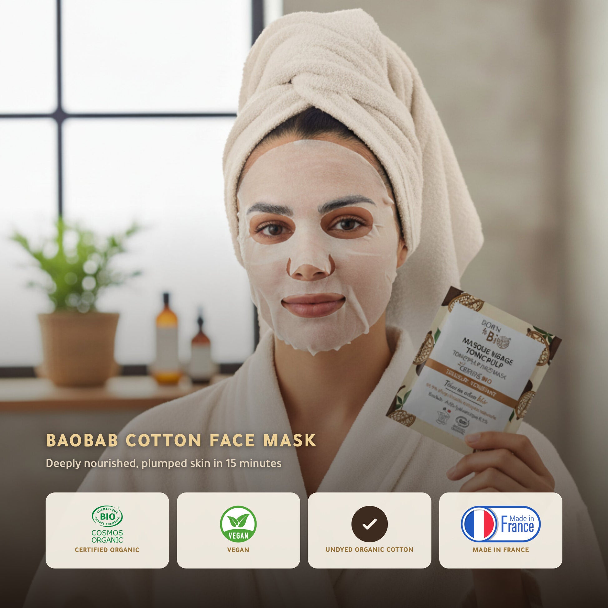 Organic Cotton Mask with Baobab Extract – Certified Organic | Born to Bio Vichy – slide 1