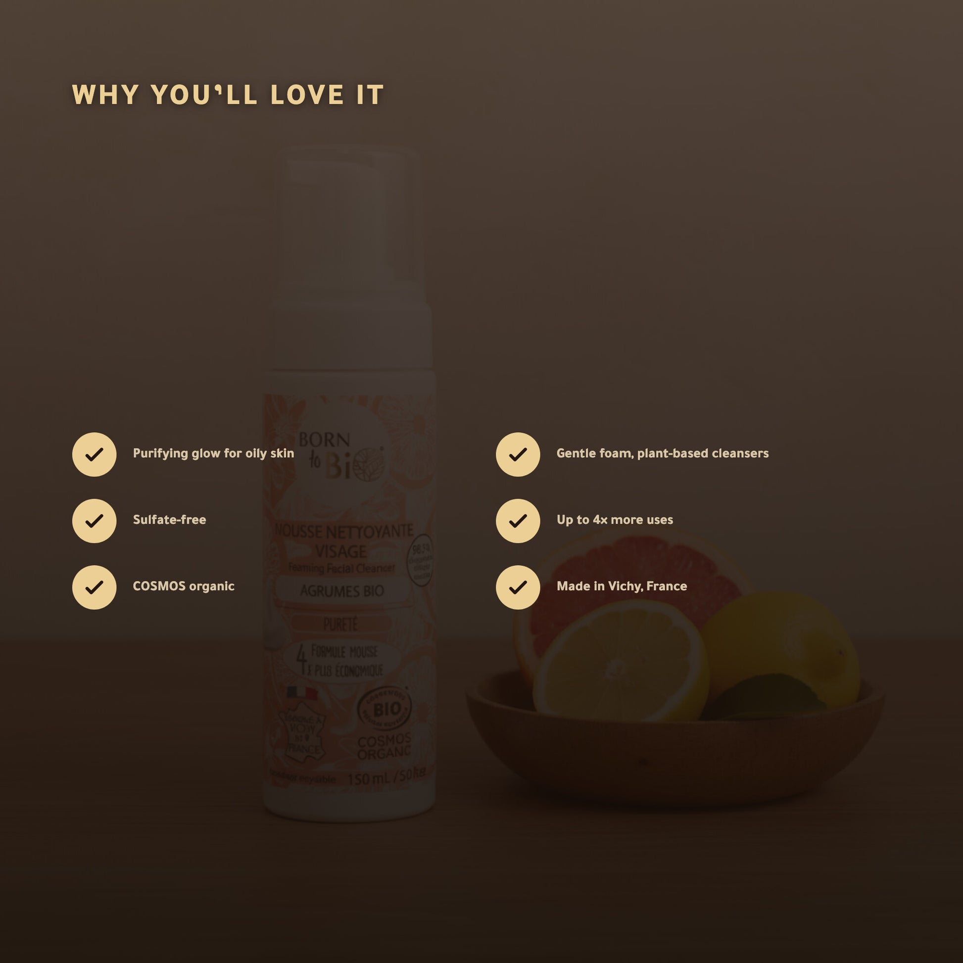Organic Citrus Face Cleansing Foam – Made in Vichy, France | Born to Bio Vichy – slide 2