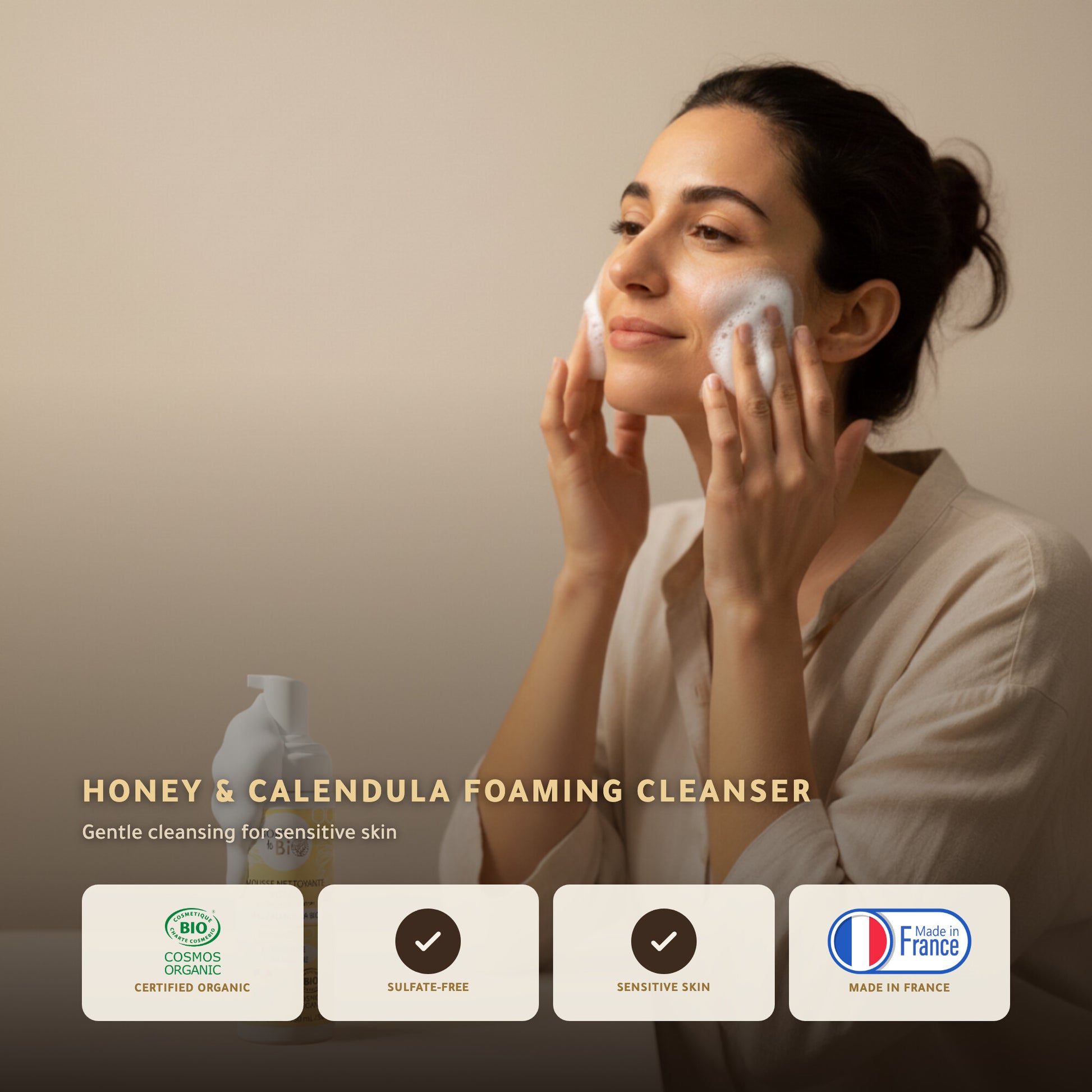 Organic Honey & Calendula Foaming Face Cleanser – Made in Vichy, France | Born to Bio Vichy – slide 1