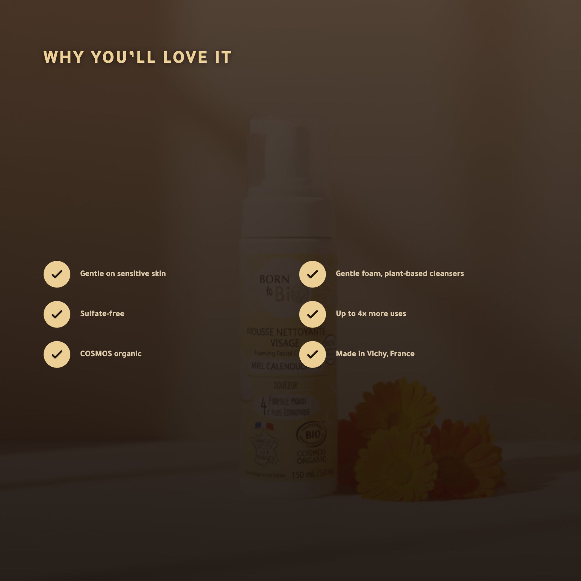 Organic Honey & Calendula Foaming Face Cleanser – Made in Vichy, France | Born to Bio Vichy – slide 2
