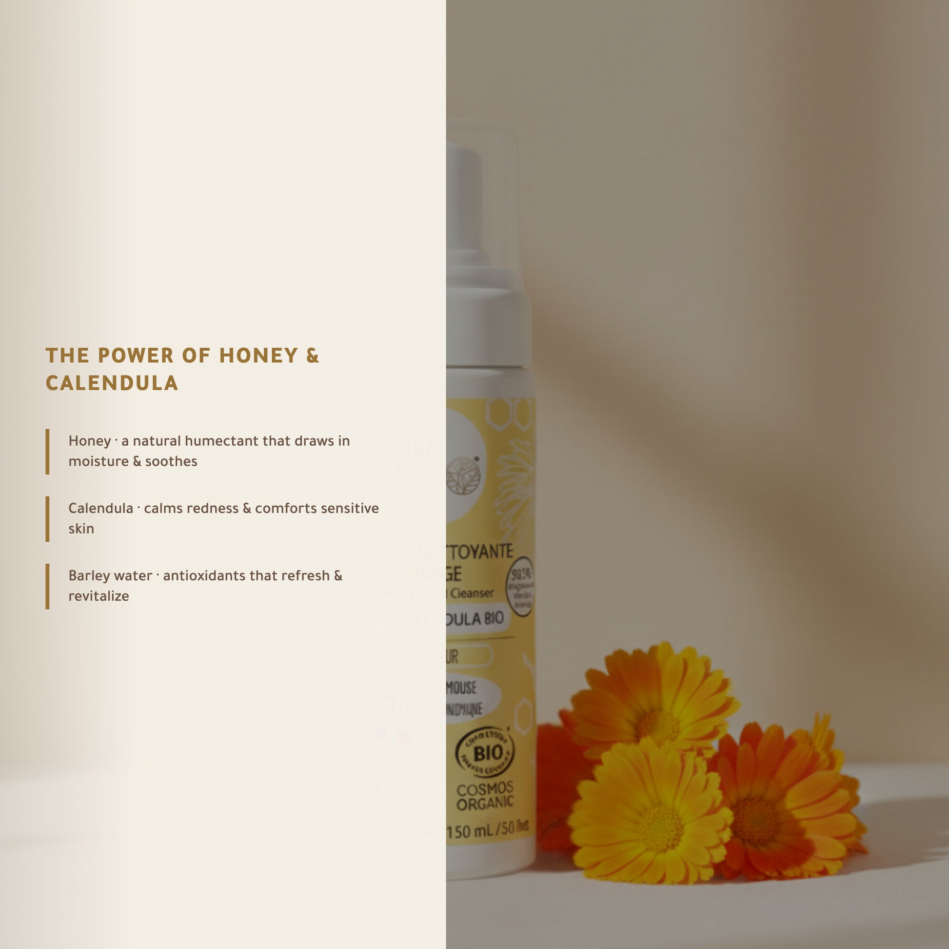 Organic Honey & Calendula Foaming Face Cleanser – Made in Vichy, France | Born to Bio Vichy – slide 3