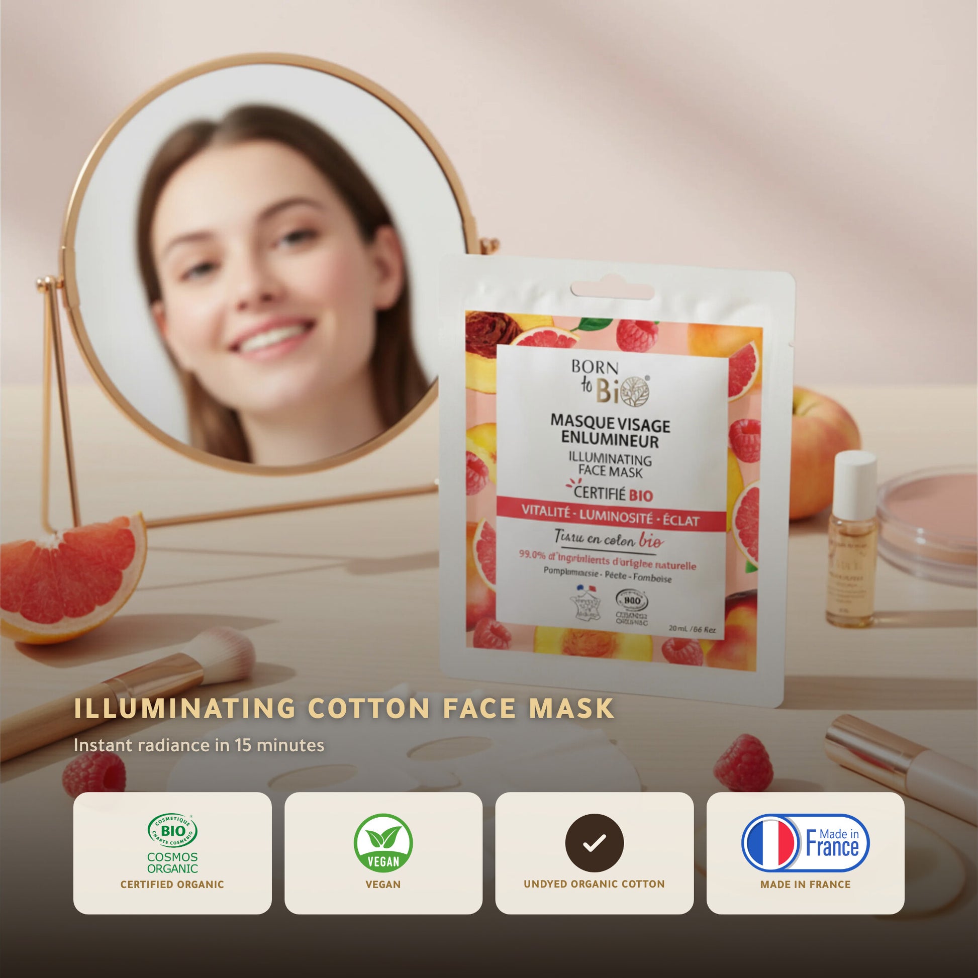 Organic Illuminating Cotton Face Mask – Made in Vichy, France | Born to Bio Vichy – slide 1