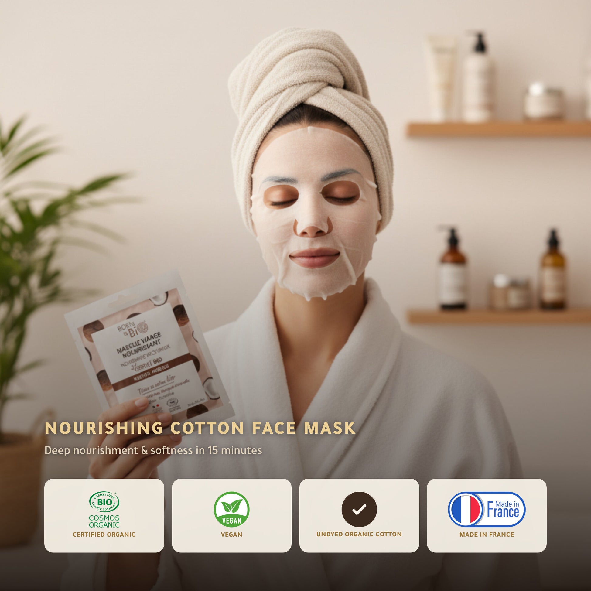 Organic Cotton Nourishing Face Mask – Certified Organic | Born to Bio Vichy – slide 1