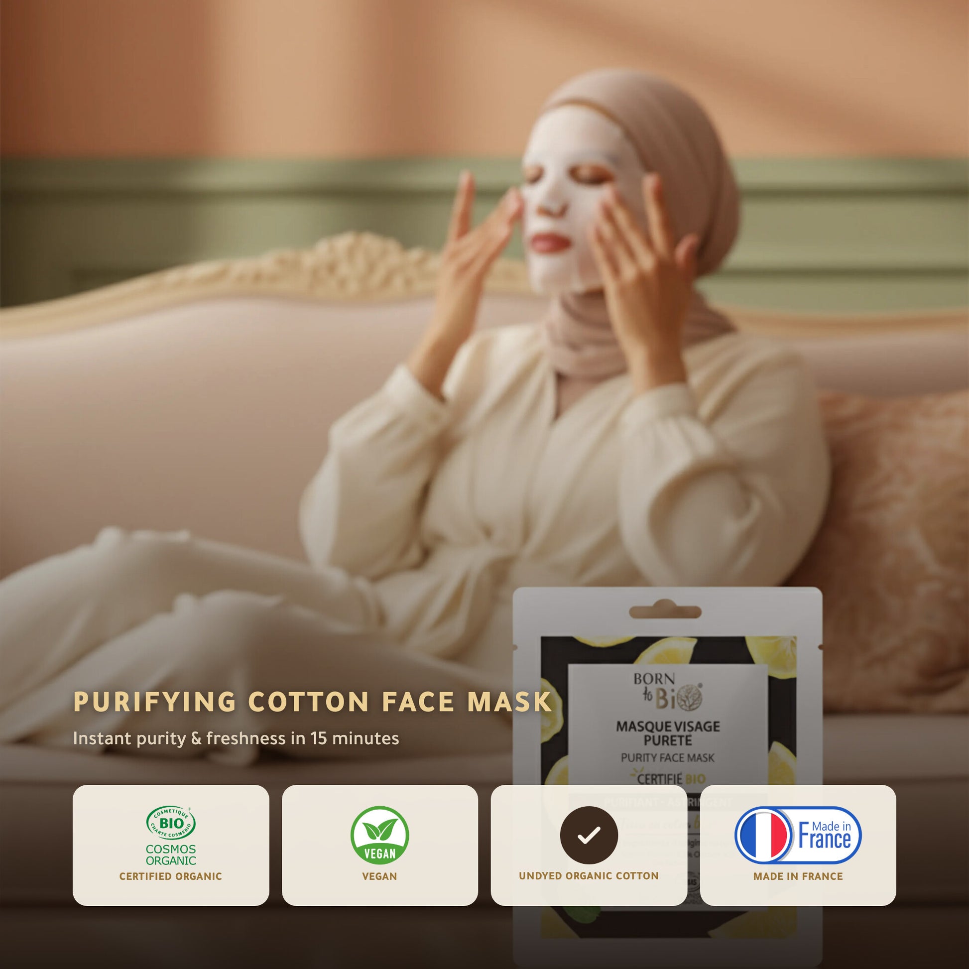 Organic Purity Cotton Face Mask – Made in Vichy, France | Born to Bio Vichy – slide 1