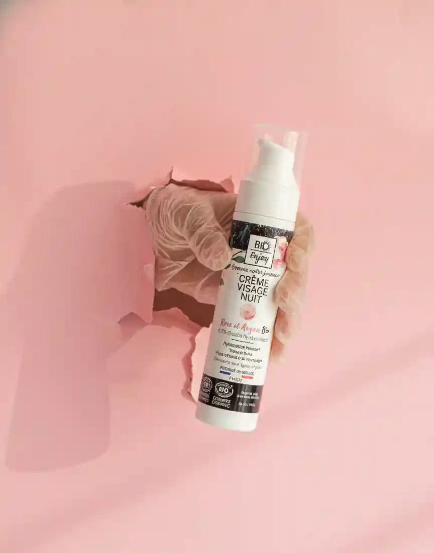 Organic Rose & Argan Night Cream by Born to Bio — Damask rose and argan oil lifestyle scene
