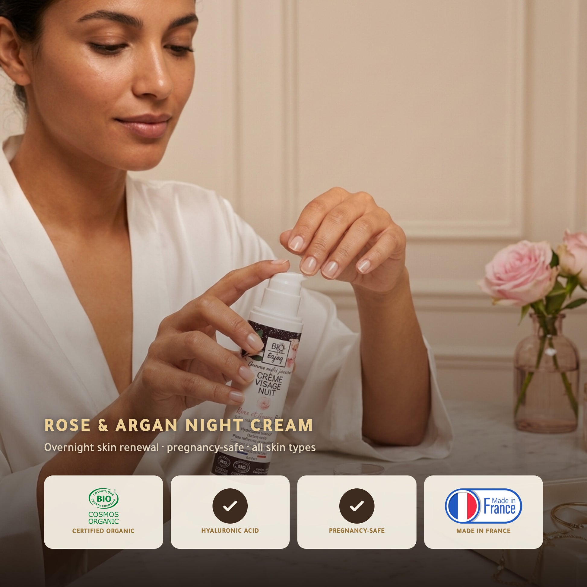 Organic Rose & Argan Night Cream – Overnight Hydration & Renewal with Damask Rose, Argan & Hyaluronic Acid | Born to Bio – slide 1