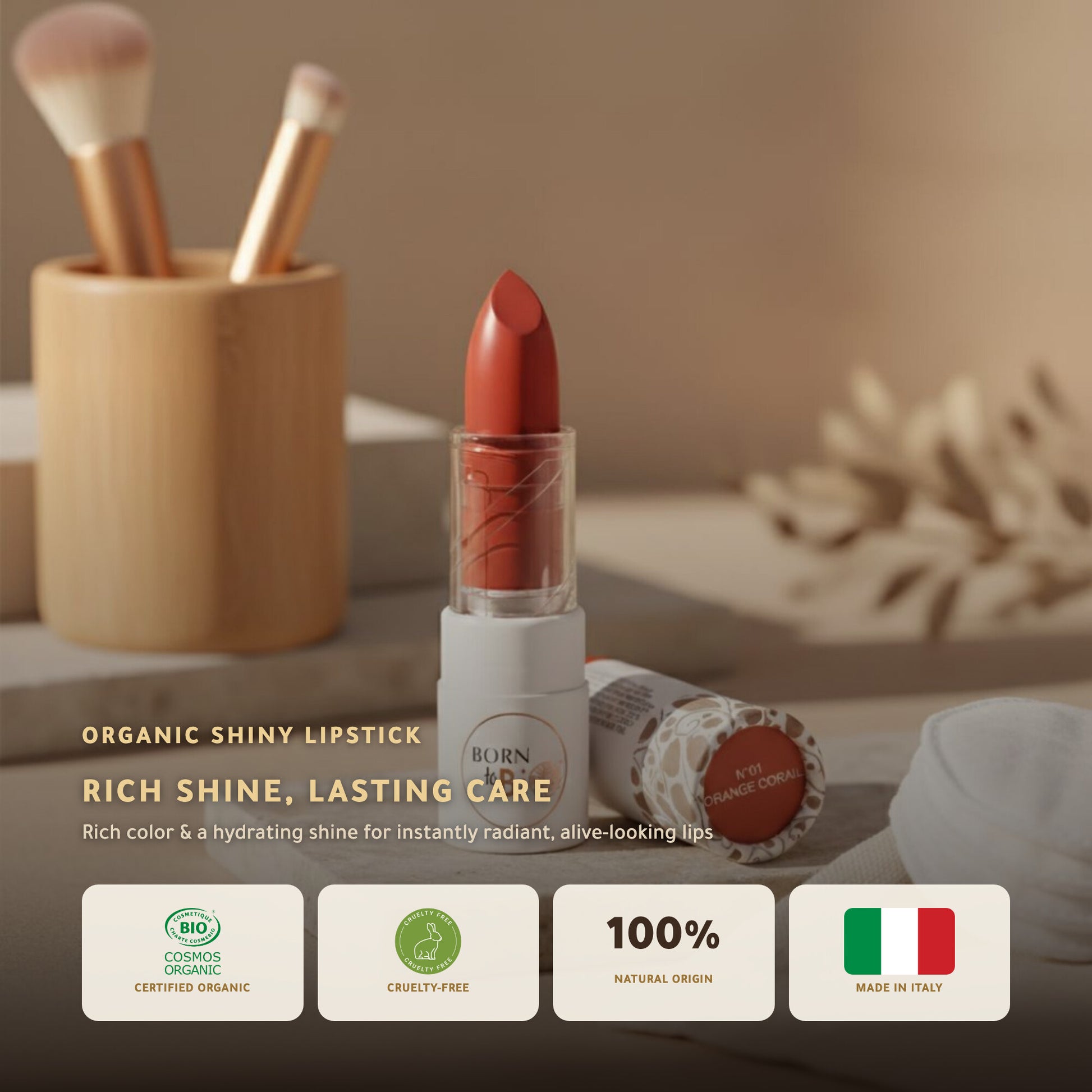 Certified Organic Shiny Lipstick – Nourishing Plant Oils | Born to Bio – slide 1