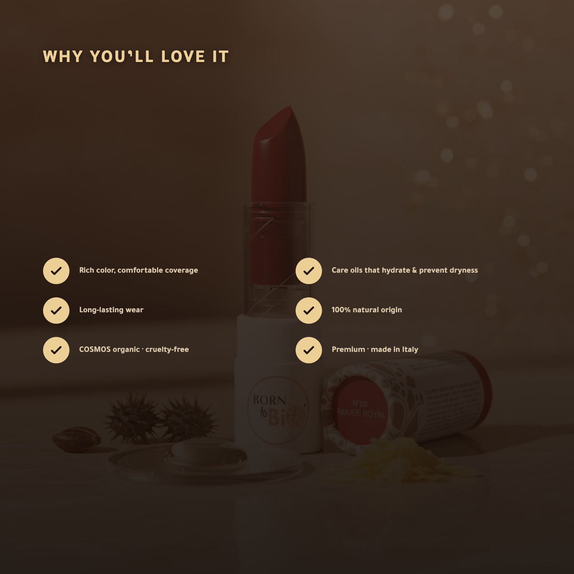 Certified Organic Shiny Lipstick – Nourishing Plant Oils | Born to Bio – slide 3
