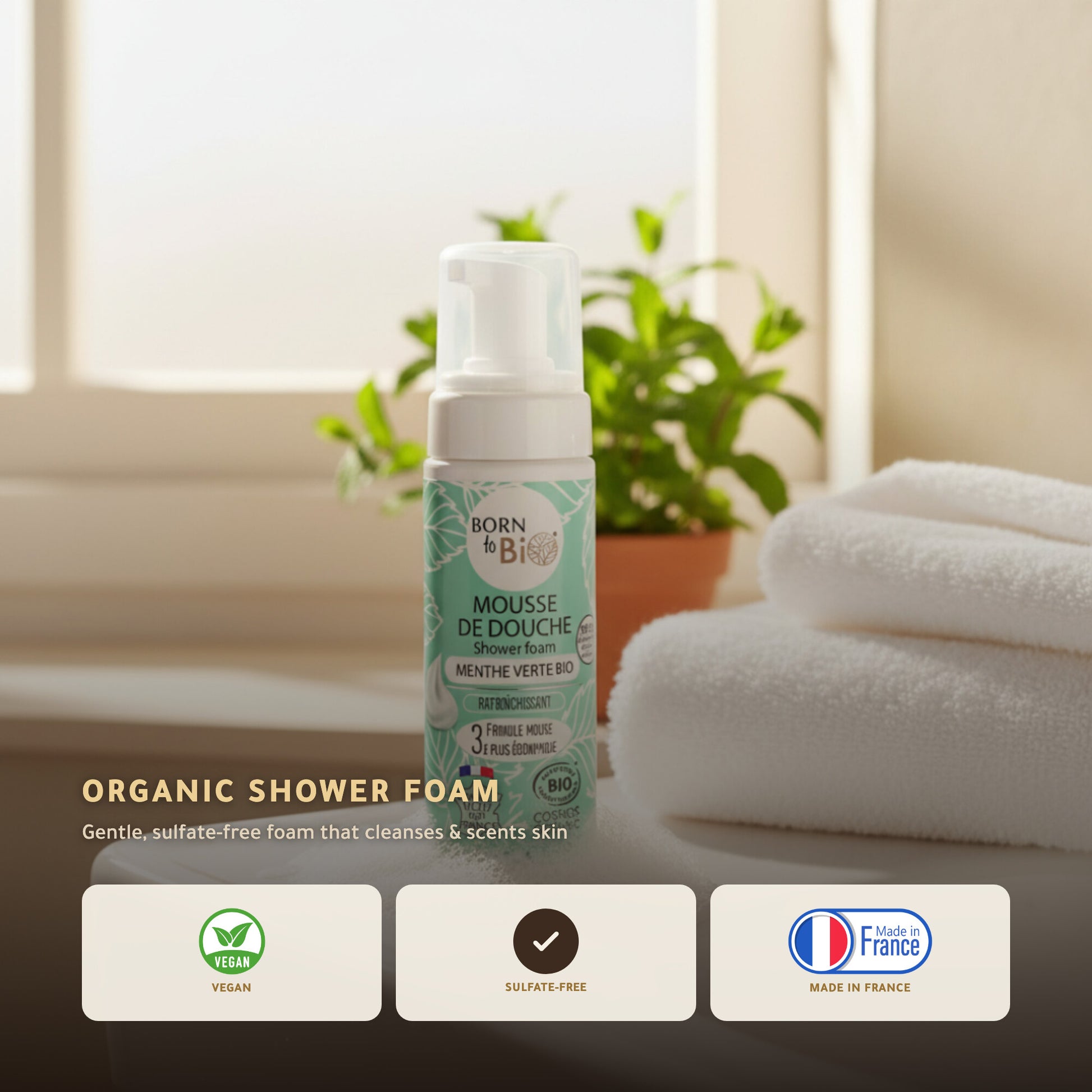 Organic Green Mint Shower Foam – Certified Organic | Born to Bio Vichy – slide 1