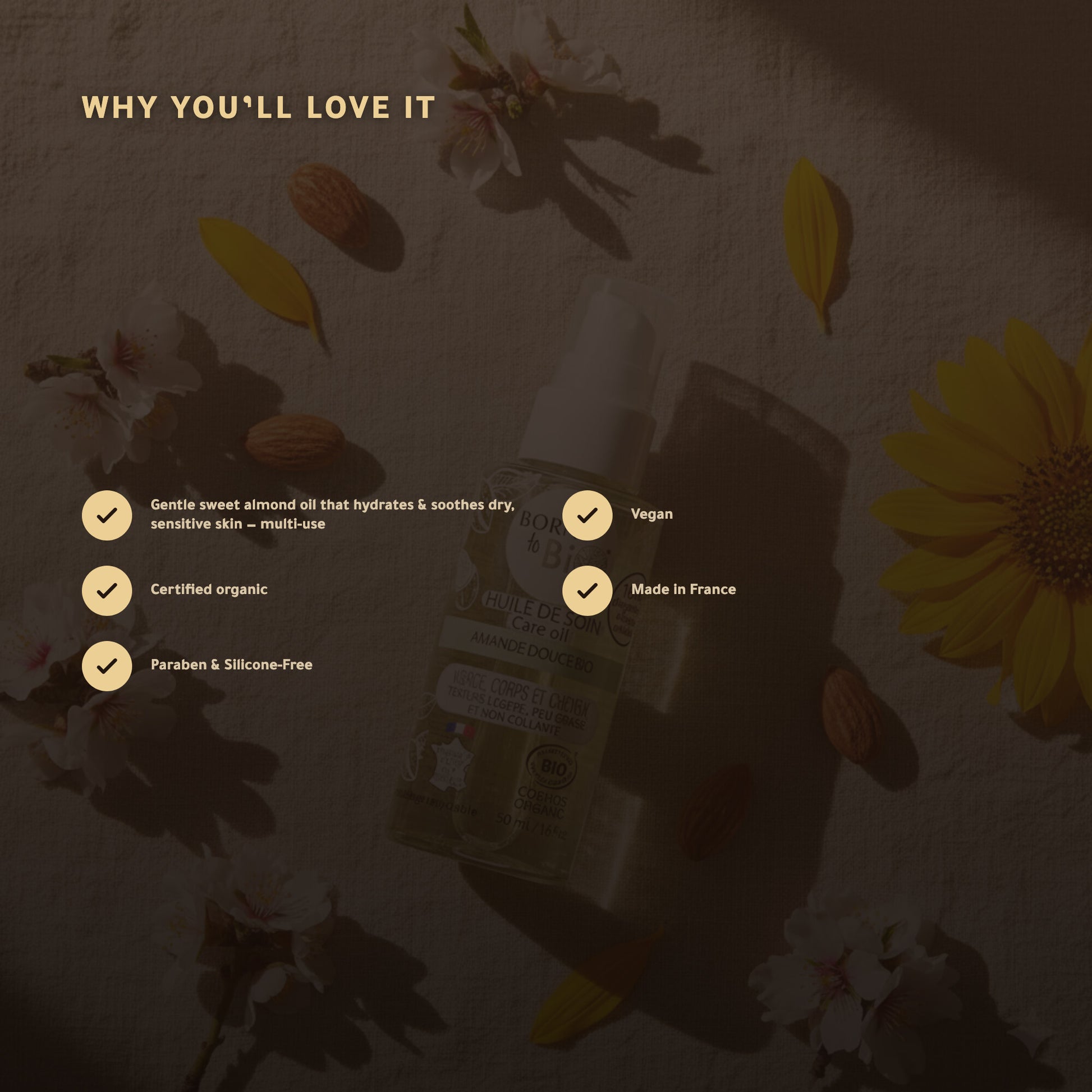 Organic Sweet Almond Care Oil – Certified Organic | Born to Bio Vichy – slide 2