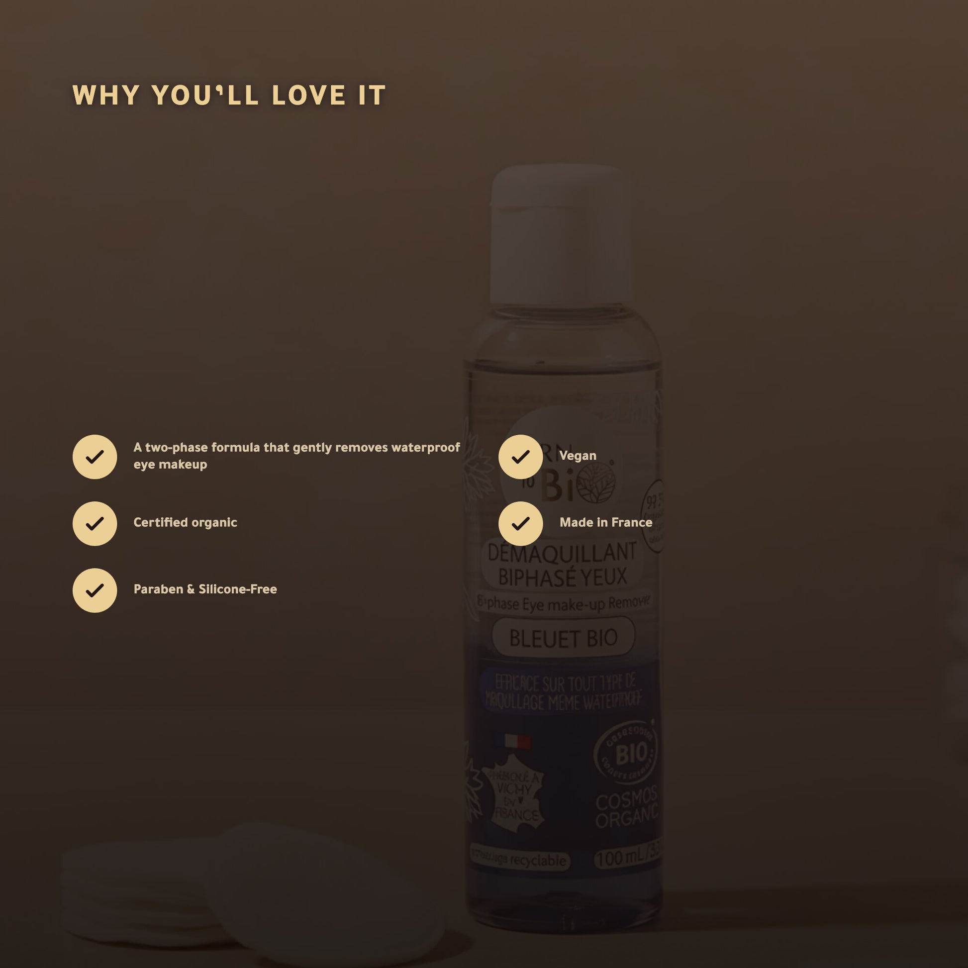 Certified Organic Waterproof Eye Makeup Remover - Born to Bio Vichy France – slide 2