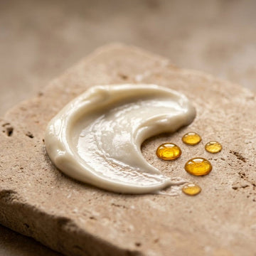 A swirl of cream with oil drops