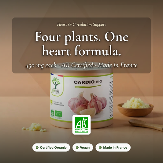 [EN] Organic Cardio Supplement Heart & Circulation – Hawthorn Garlic Olive Leaf Meadowsweet – AB Certified Made in France | Pure n' Bio