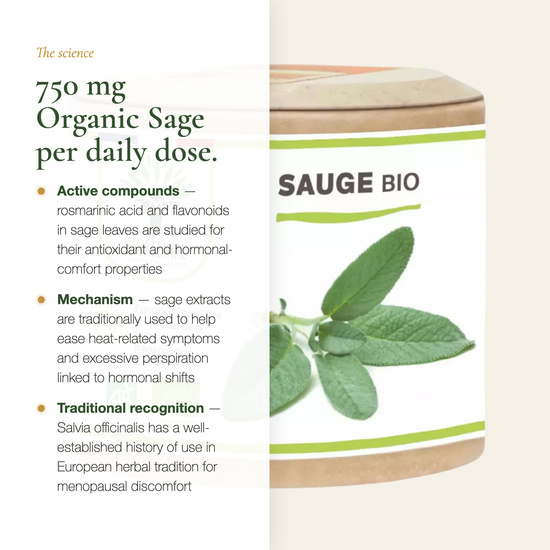 750mg Organic Sage Rosmarinic Acid Flavonoids – Menopause Relief – AB Certified | Pure n' Bio