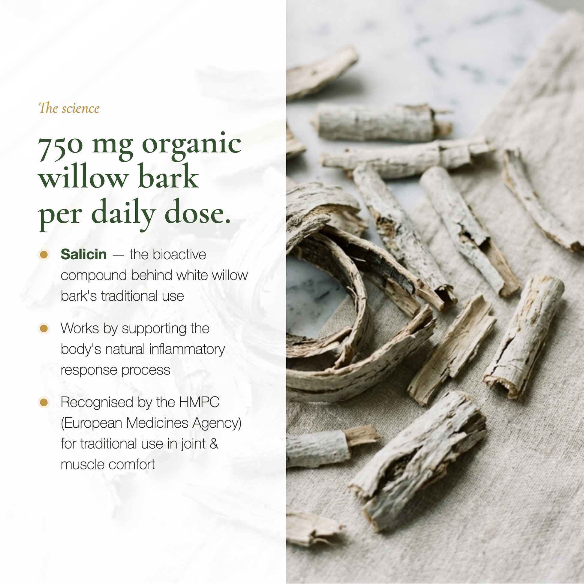 750mg White Willow Bark Daily Dose – Salicin Bioactive Compound HMPC Recognised – AB Certified | Pure n' Bio