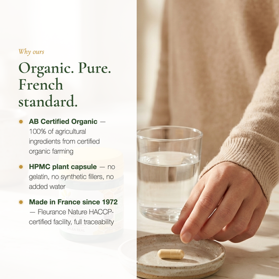 Organic Royal Jelly Why Choose Fleurance Nature – AB Certified Organic Vegan HPMC Capsule Made in France Since 1972 | Pure n' Bio