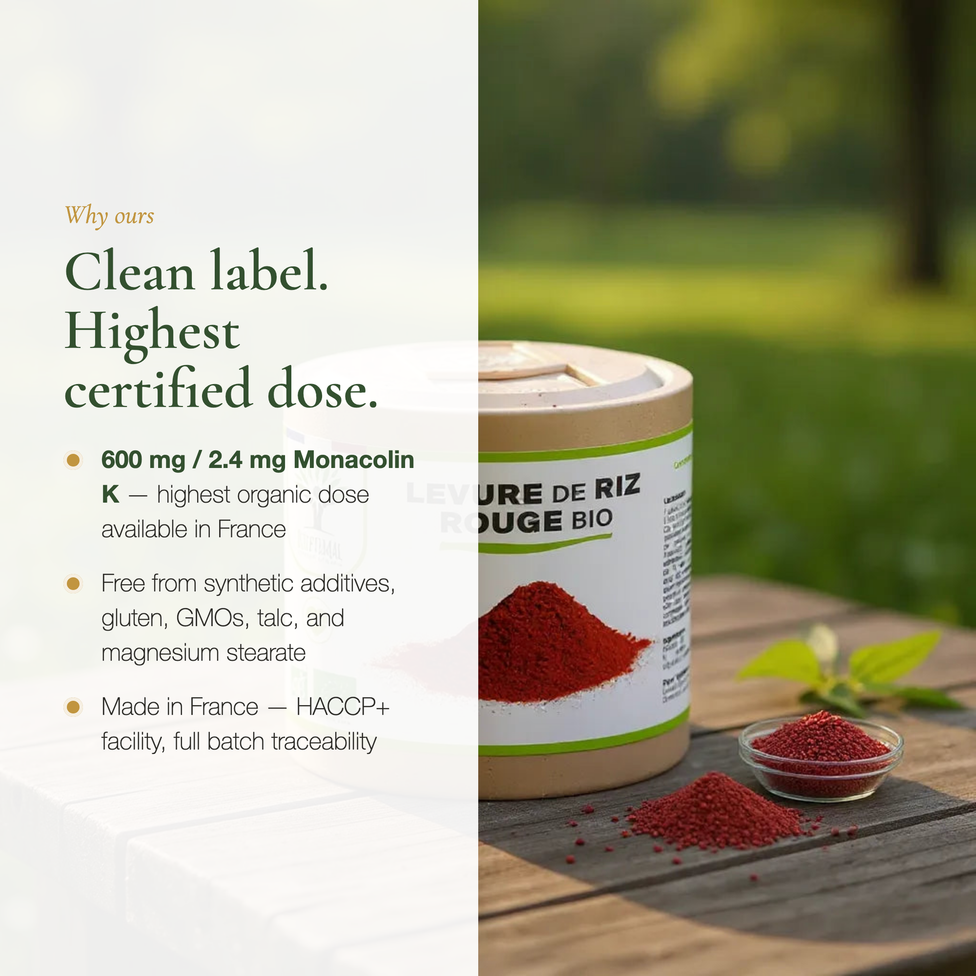 Organic Red Yeast Rice Clean Label – Vegan No GMO Made in France – Highest Certified Dose | Pure n' Bio
