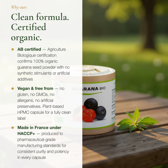 Organic Guarana Capsules – Vegan No GMO No Gluten Made in France HACCP – AB Certified | Pure n' Bio