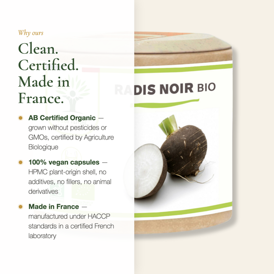 Organic Black Radish Capsules – Vegan No GMO Made in France – AB Certified Supplement | Pure n' Bio