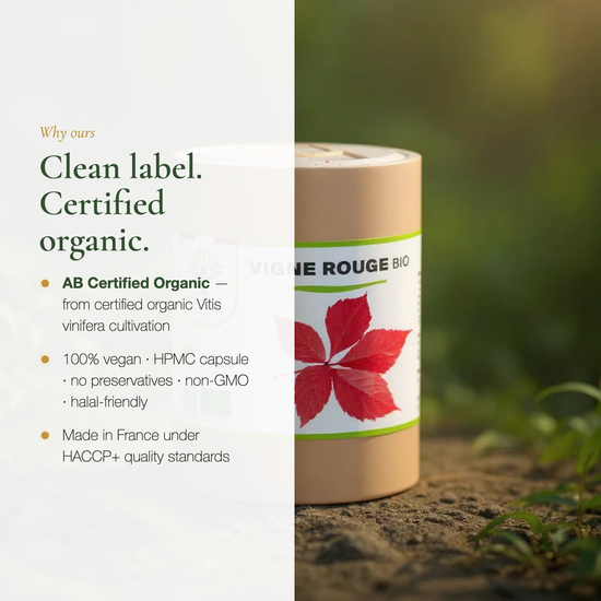 Organic Red Vine Leaf Supplement – Vegan No GMO Made in France HACCP Certified | Pure n' Bio
