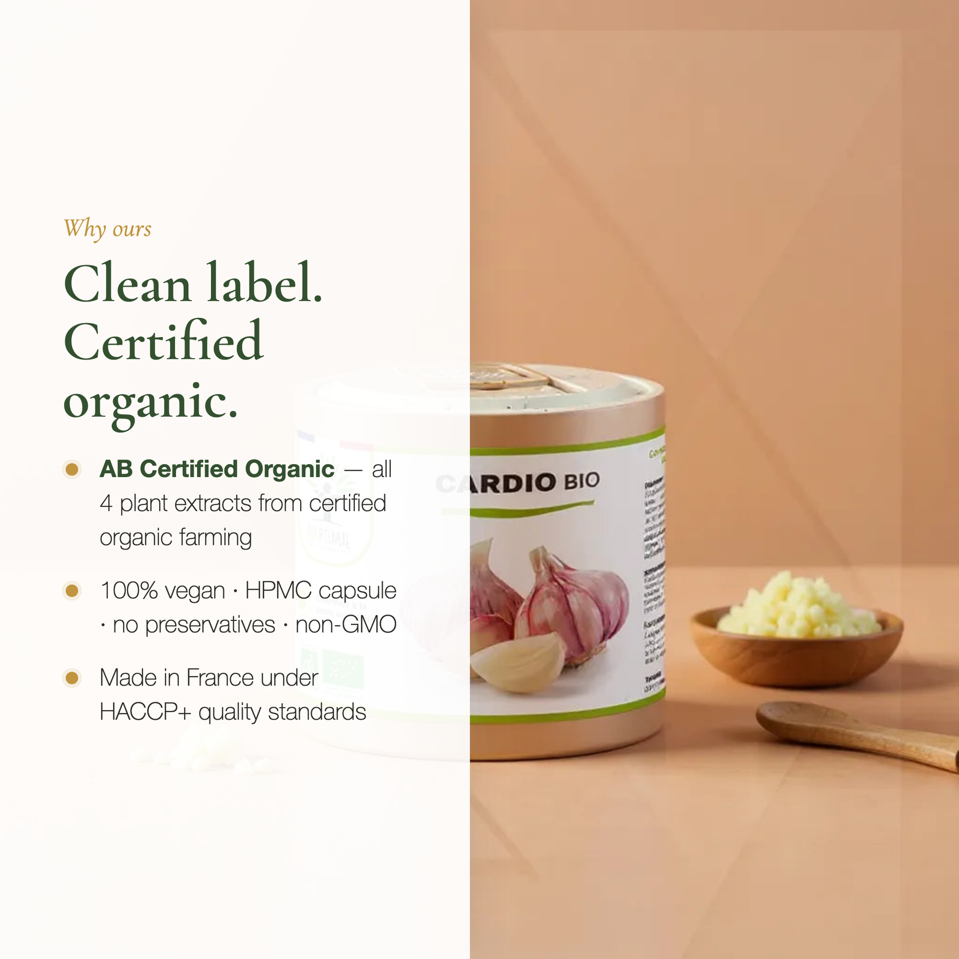 Organic Cardio Supplement Clean Label – Vegan No GMO No Preservatives Made in France – AB Certified HACCP Quality | Pure n' Bio