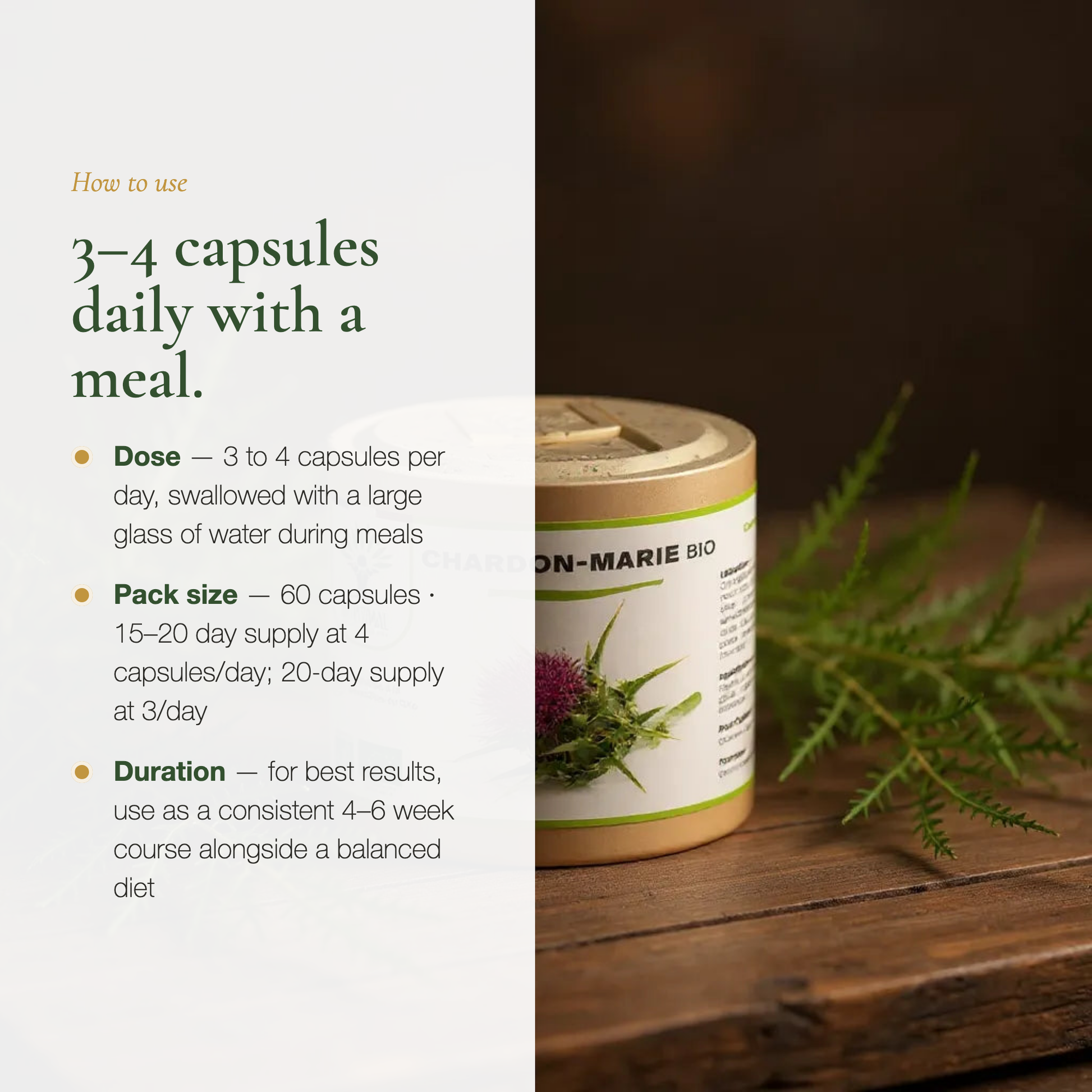 How to Use Milk Thistle – 3 to 4 Capsules Daily with Meal – Organic Liver Supplement | Pure n' Bio