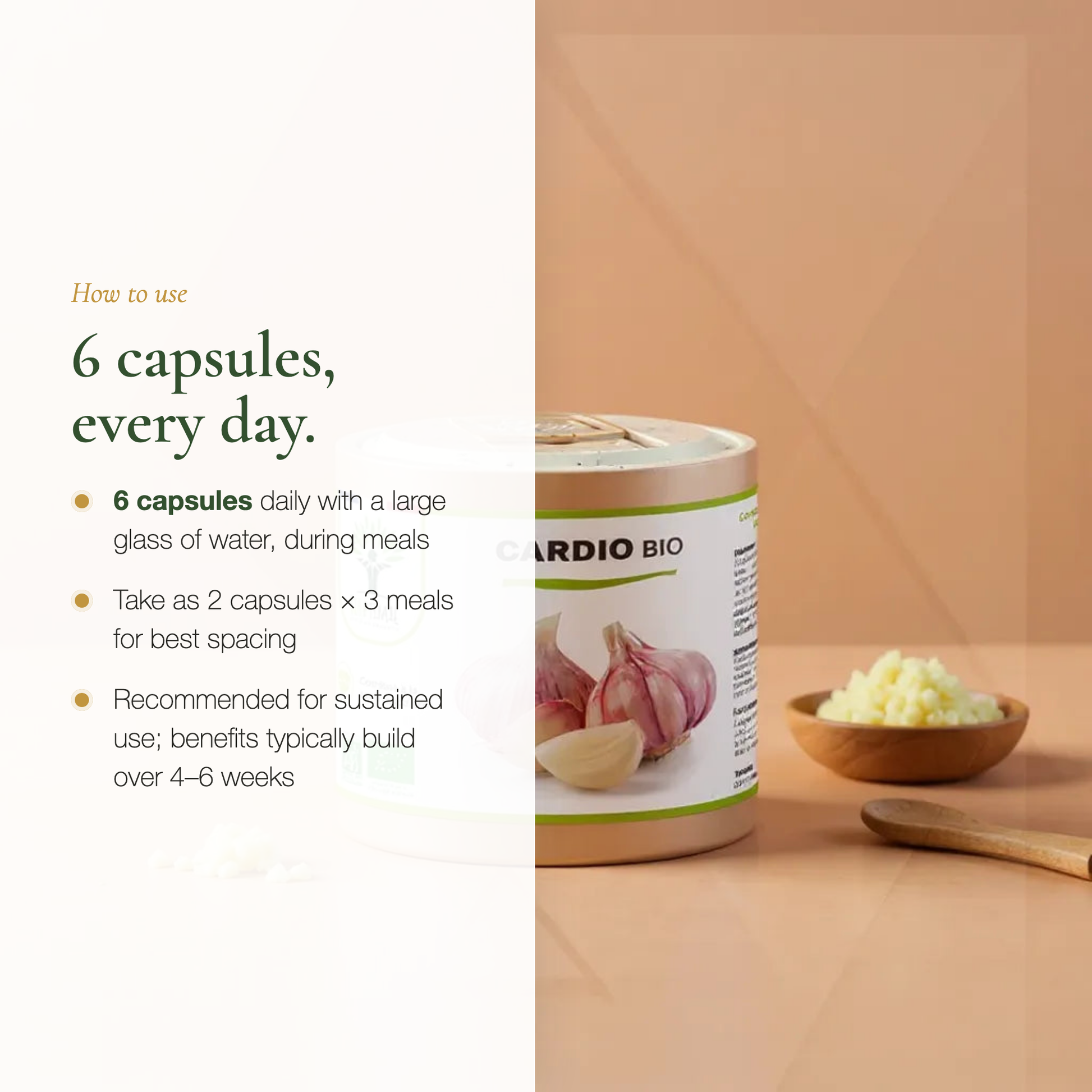 How to Use Organic Cardio Supplement – 6 Capsules Daily with Meals 4–6 Week Sustained Use – Made in France | Pure n' Bio