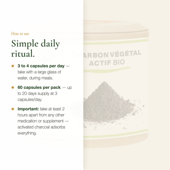 How to Use Activated Charcoal – 3 to 4 Capsules per Day with Meals | Pure n' Bio