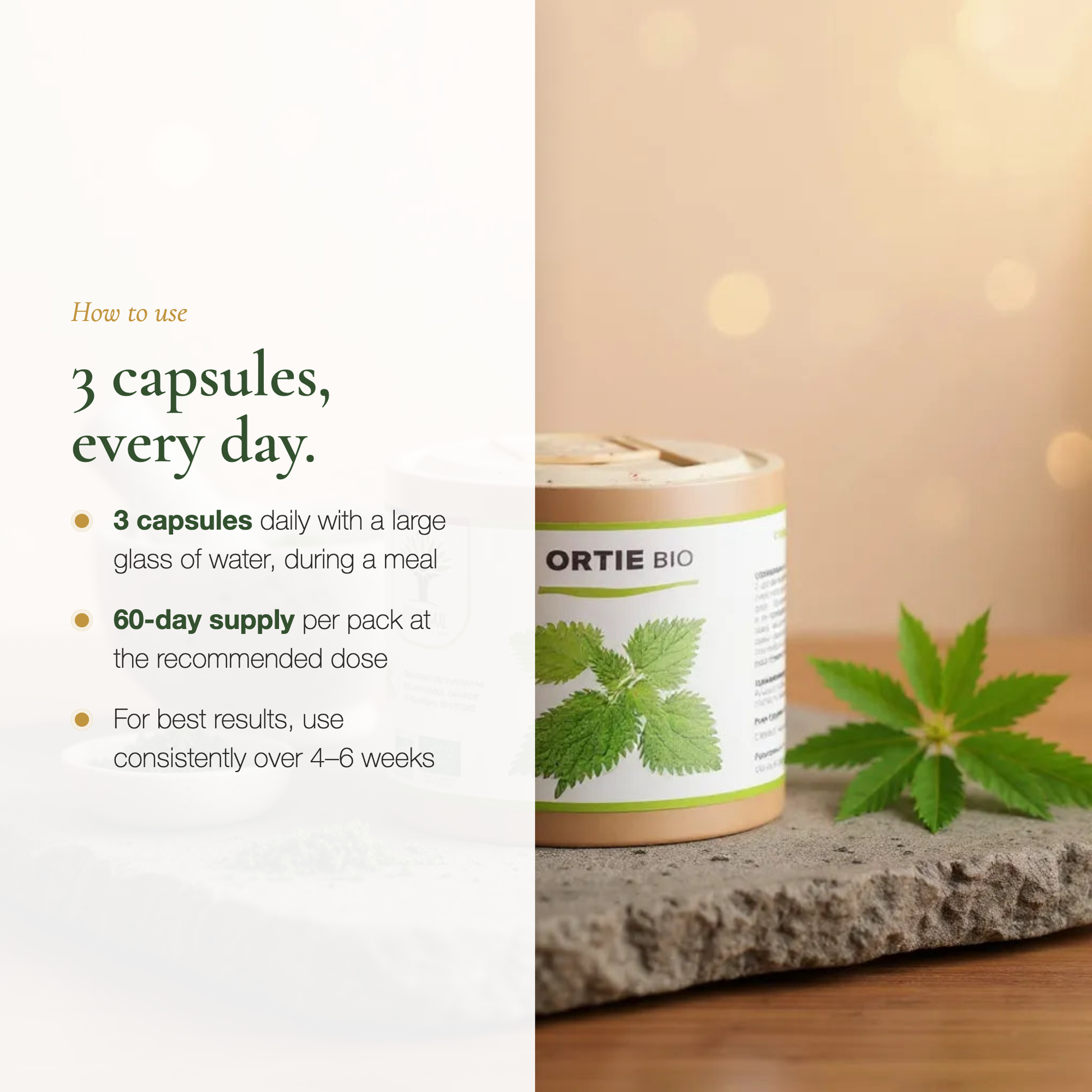 How to Use Nettle Supplement 3 Capsules Daily – 60-Day Supply With Meal – Organic Iron Supplement France | Pure n' Bio