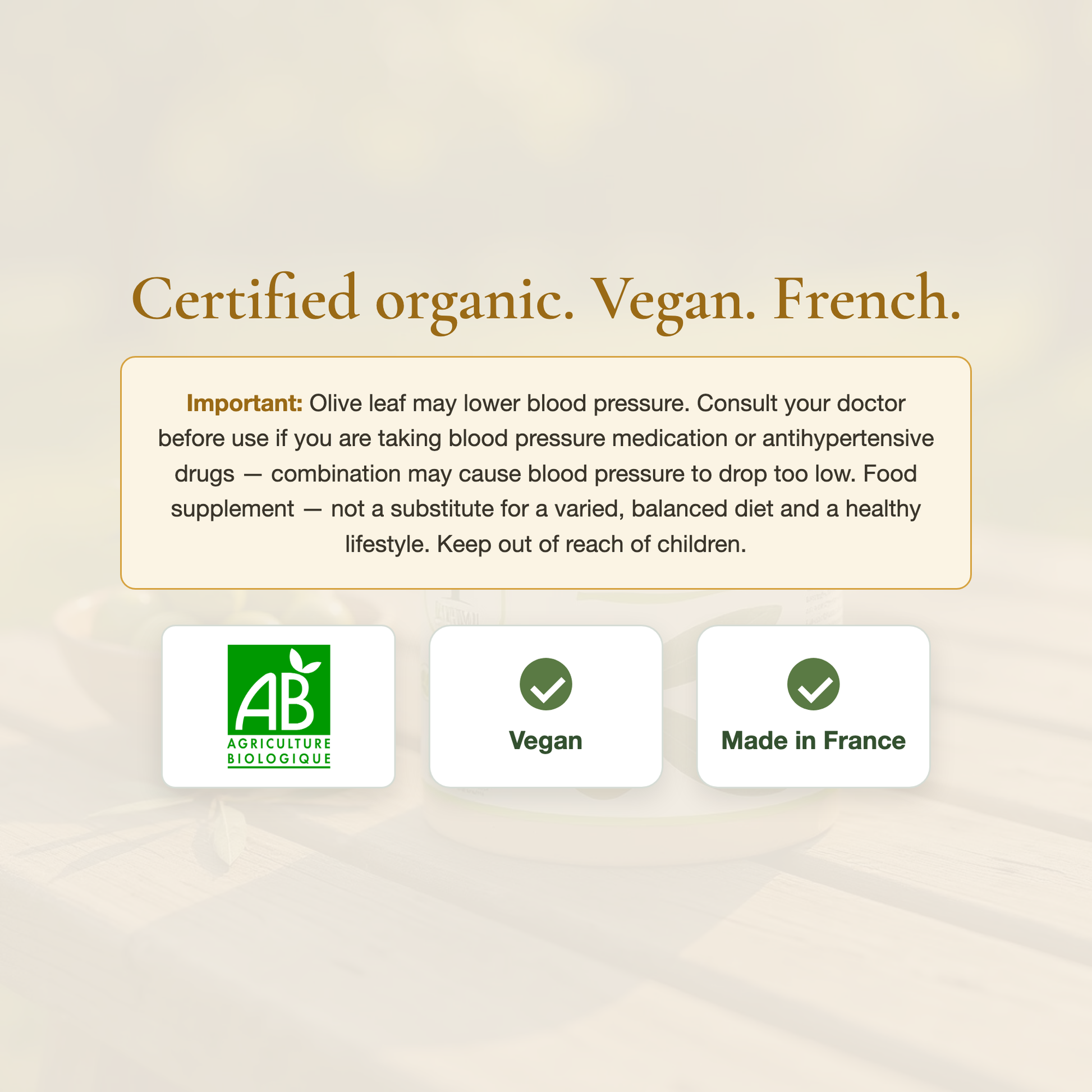 Olive Leaf Supplement AB Organic Certified Vegan Made in France – Circulation Blood Pressure Detox – French Organic Supplement | Pure n' Bio