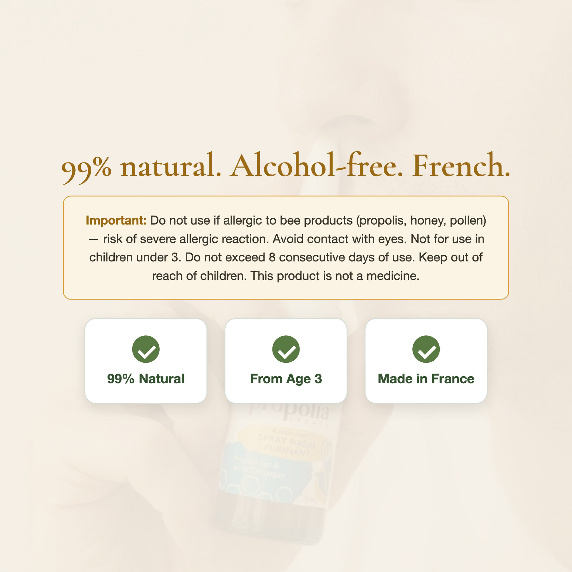 Propolis Nasal Spray Certifications – 99% Natural Alcohol-Free French Health Product From Age 3 | Pure n' Bio