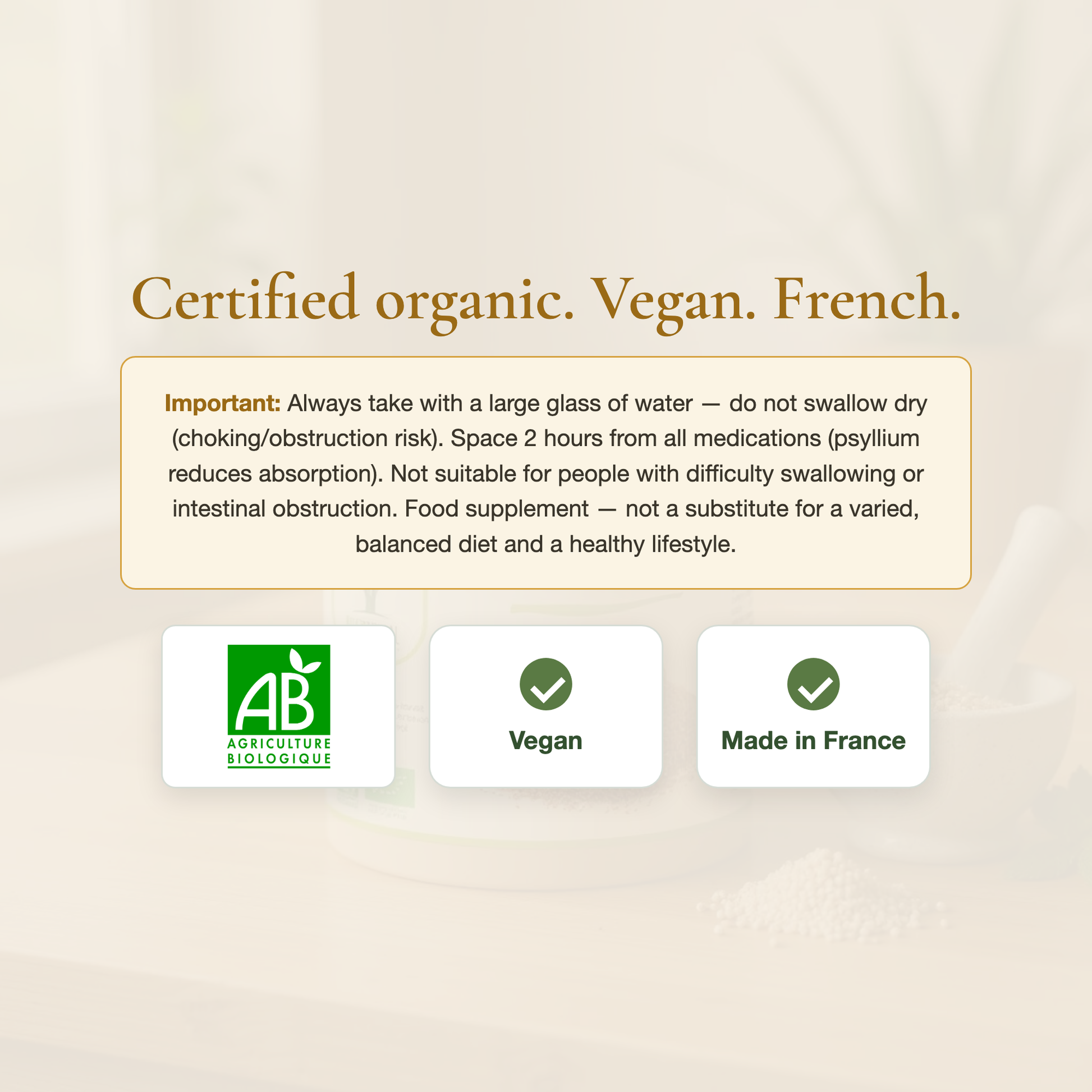 Psyllium Husk AB Organic Certified Vegan Made in France – Digestive Regularity Gut Health – French Organic Supplement | Pure n' Bio